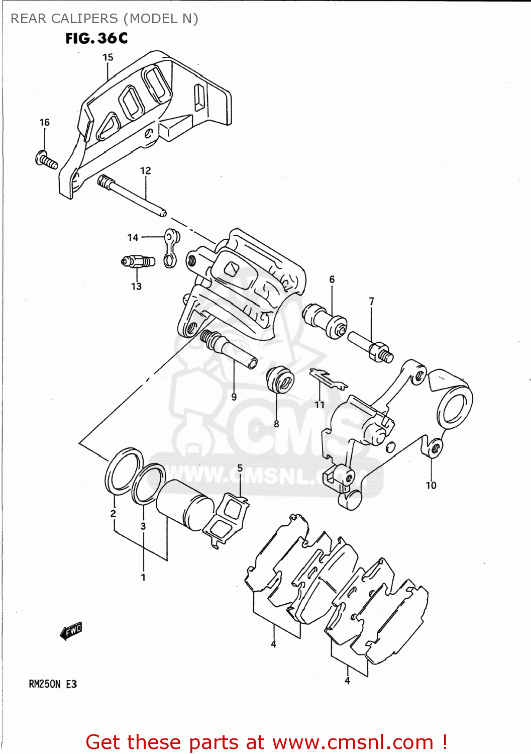 REAR CALIPERS (MODEL N) RM250 1991 (M) USA (E03)