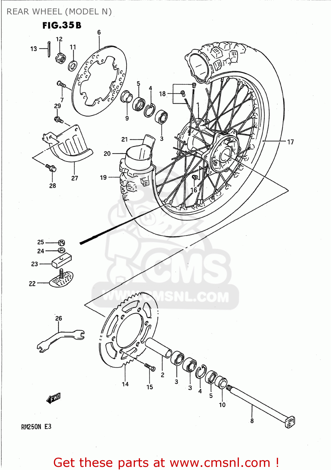 REAR WHEEL (MODEL N) RM250 1991 (M) USA (E03)