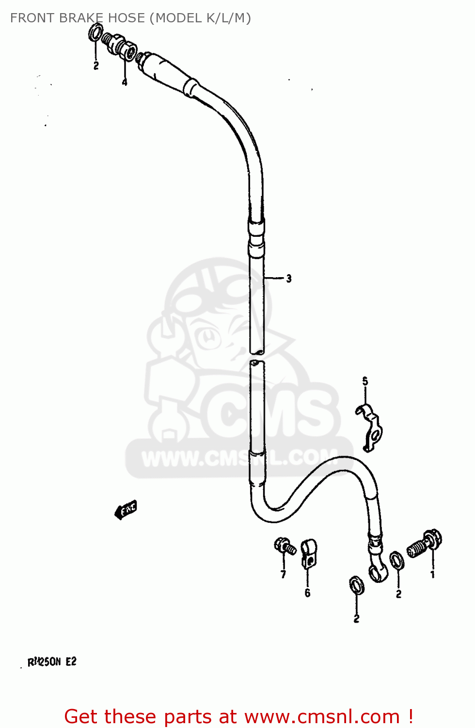 FRONT BRAKE HOSE (MODEL K/L/M) RM250 1992 (N) UNITED KINGDOM FRANCE AUSTRALIA (E02 E04 E24)