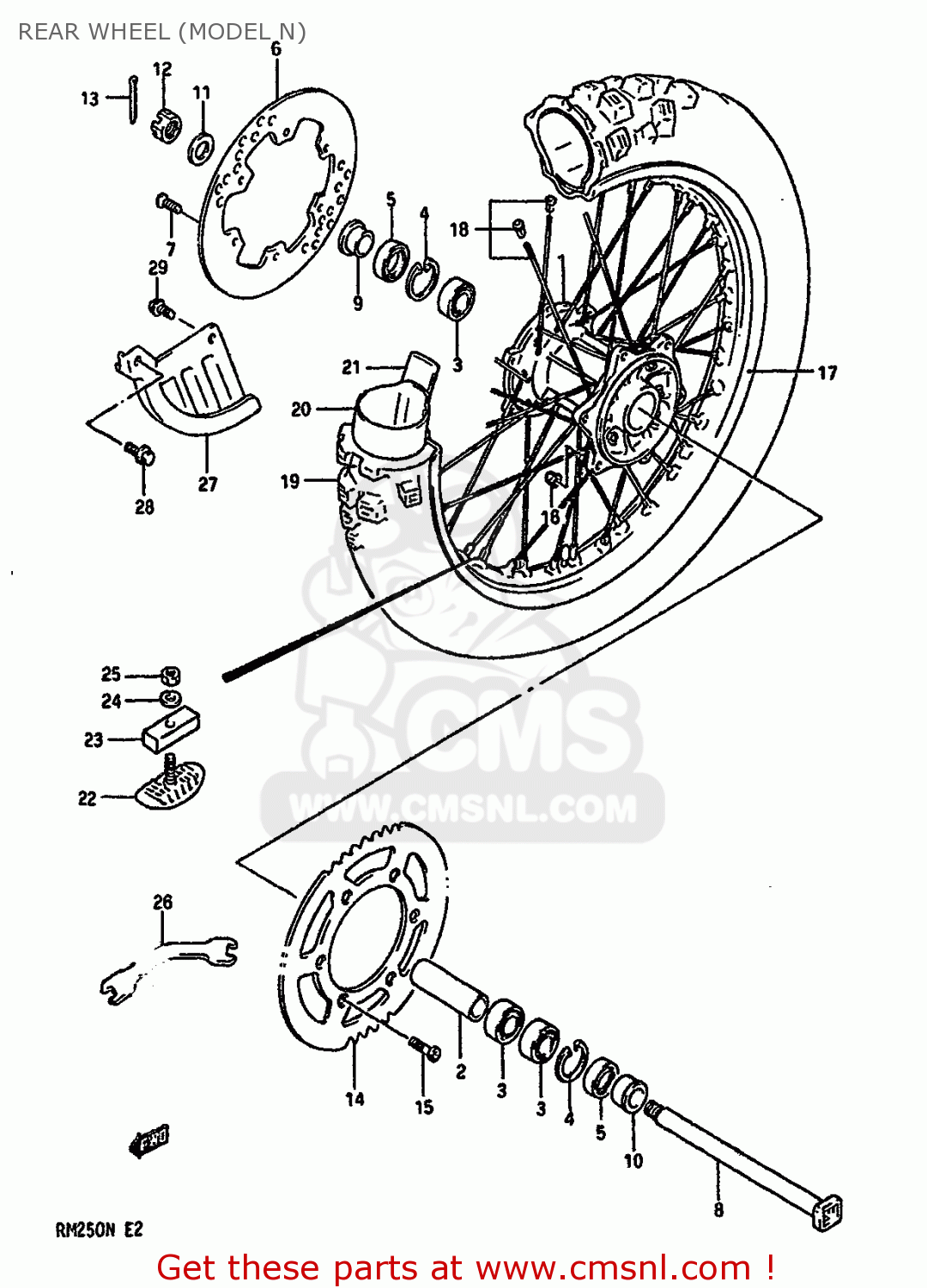 REAR WHEEL (MODEL N) RM250 1992 (N) UNITED KINGDOM FRANCE AUSTRALIA (E02 E04 E24)