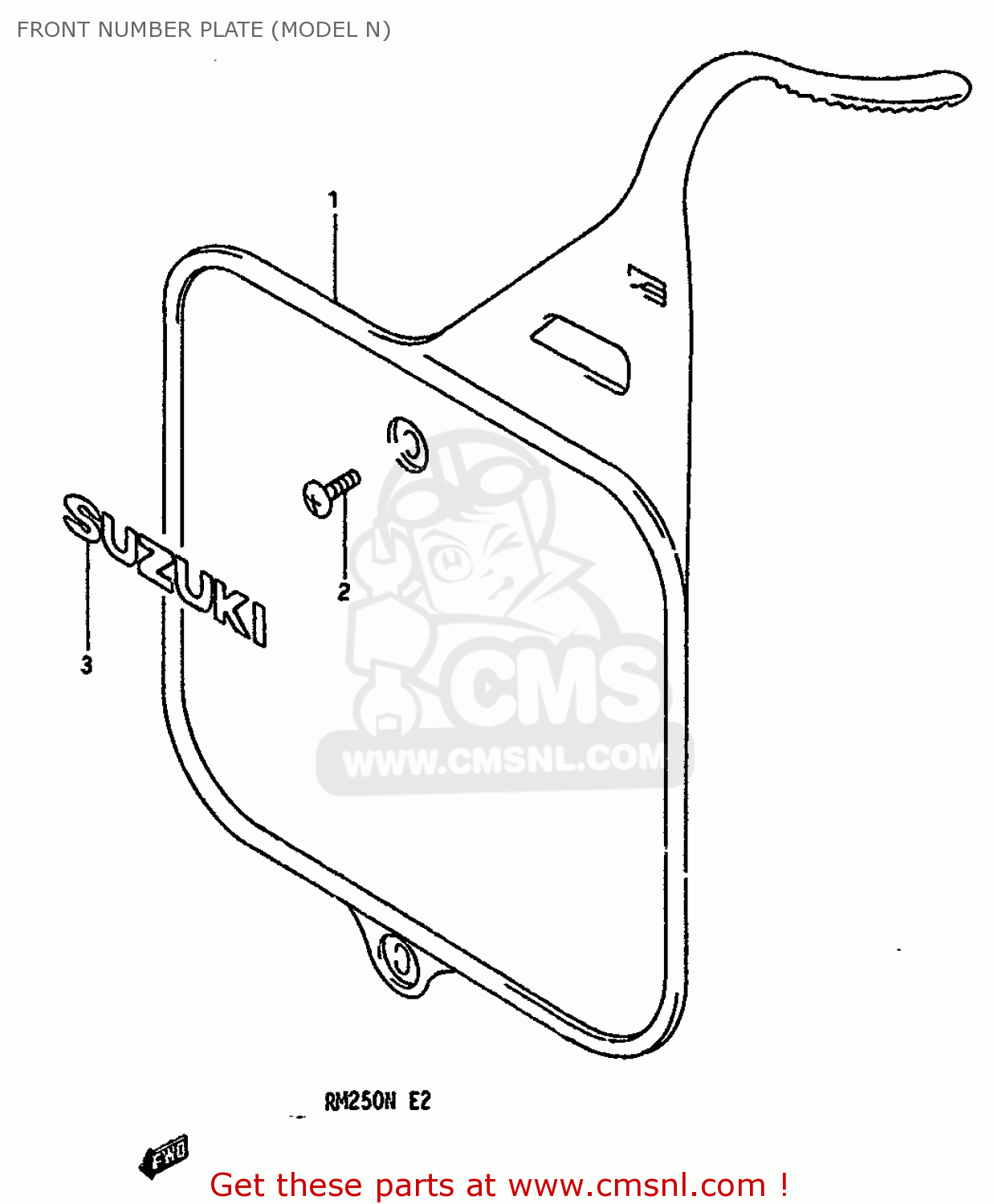 FRONT NUMBER PLATE (MODEL N) RM250 1992 (N) UNITED KINGDOM FRANCE AUSTRALIA (E02 E04 E24)