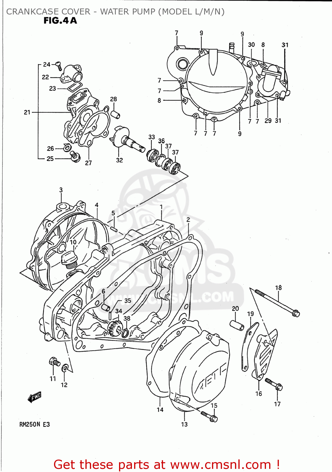 CRANKCASE COVER - WATER PUMP (MODEL L/M/N) RM250 1992 (N) USA (E03)