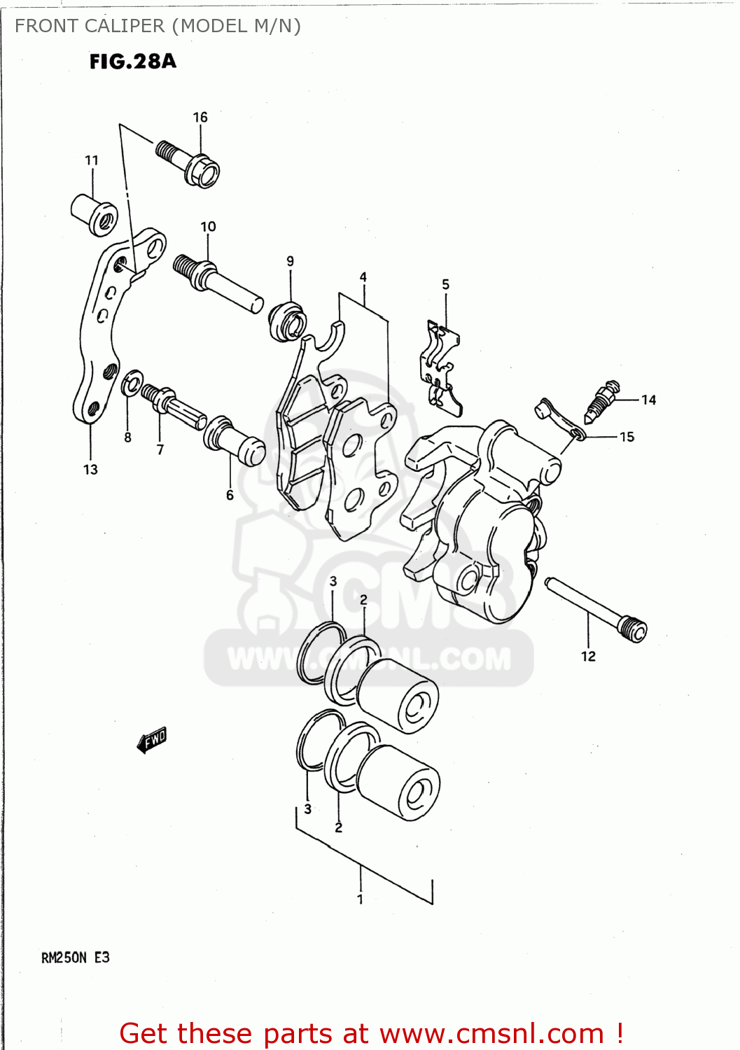 FRONT CALIPER (MODEL M/N) RM250 1992 (N) USA (E03)