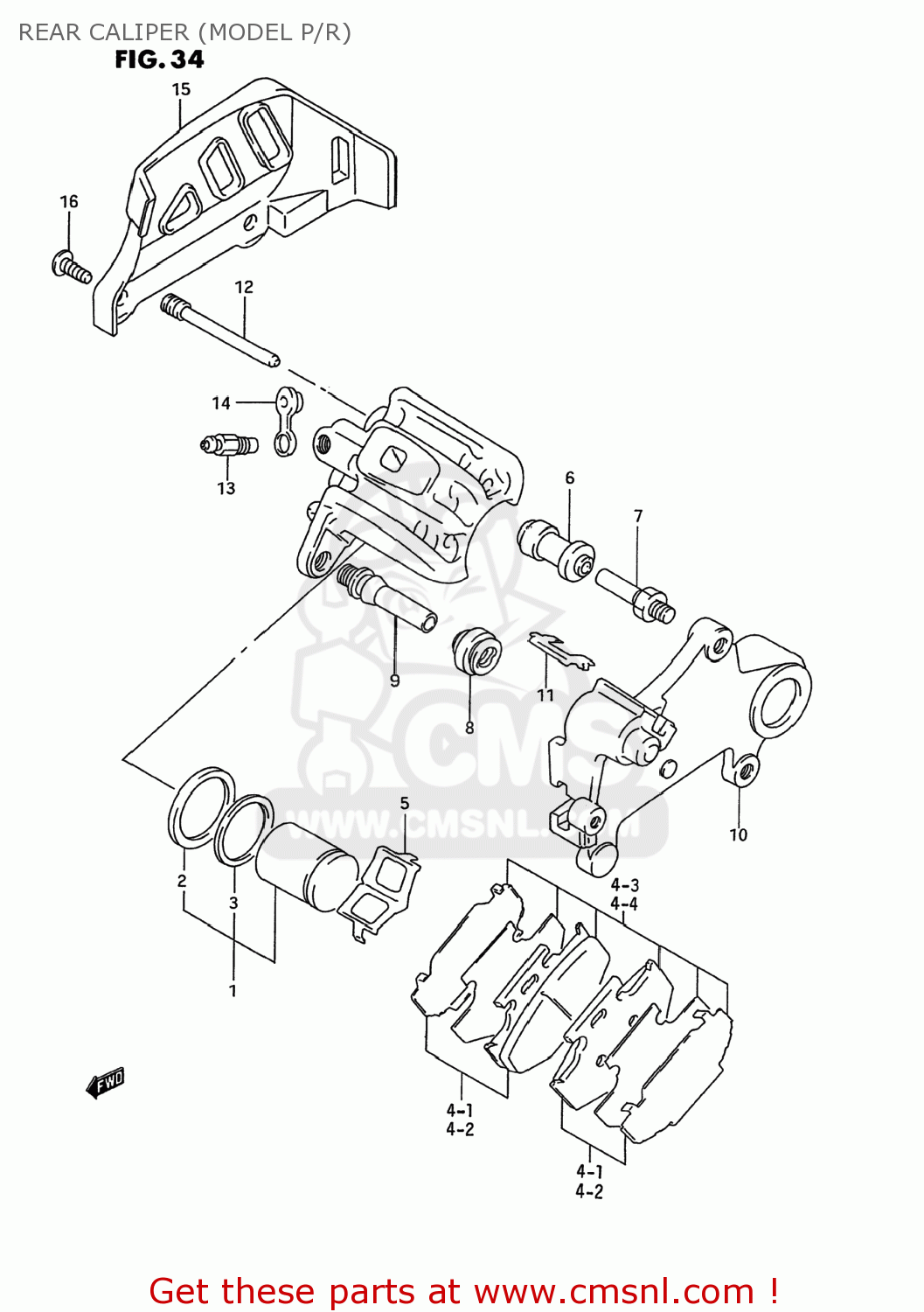REAR CALIPER (MODEL P/R) RM250 1995 (S) USA (E03)
