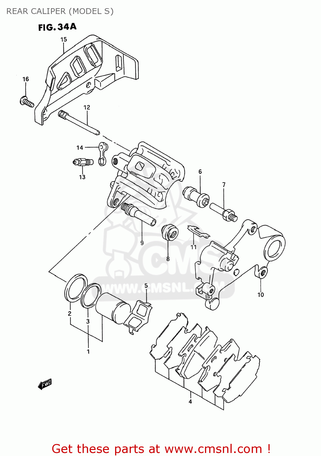 REAR CALIPER (MODEL S) RM250 1995 (S) USA (E03)