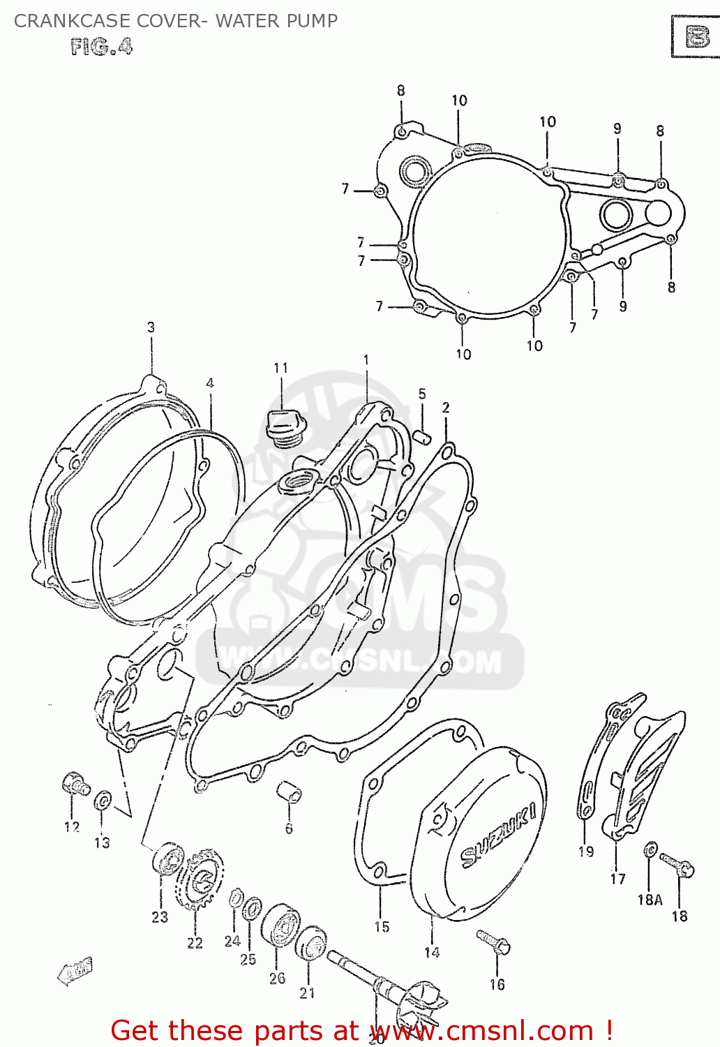 CRANKCASE COVER- WATER PUMP RM250 1996 (T) (E02 E04 E24)