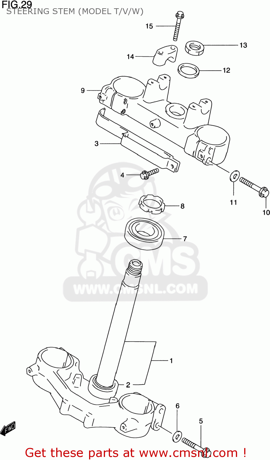 STEERING STEM (MODEL T/V/W) RM250 1996 (T) USA (E03)