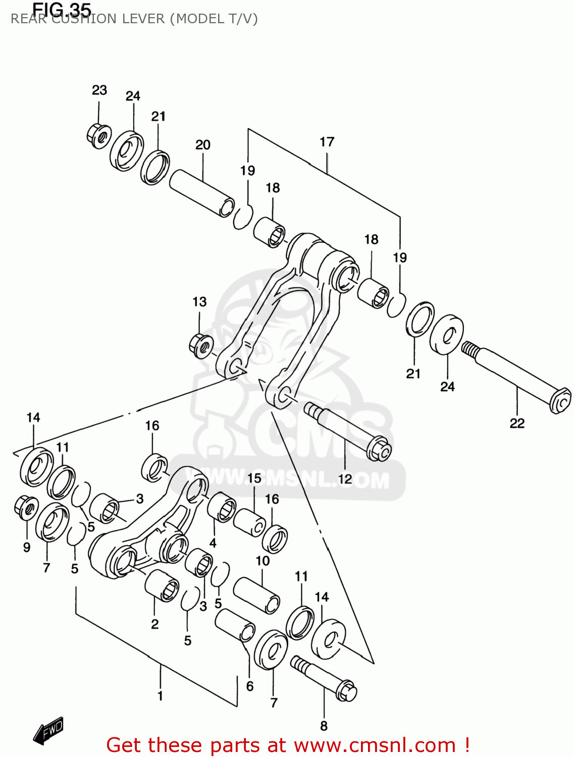 REAR CUSHION LEVER (MODEL T/V) RM250 1997 (V) USA (E03)