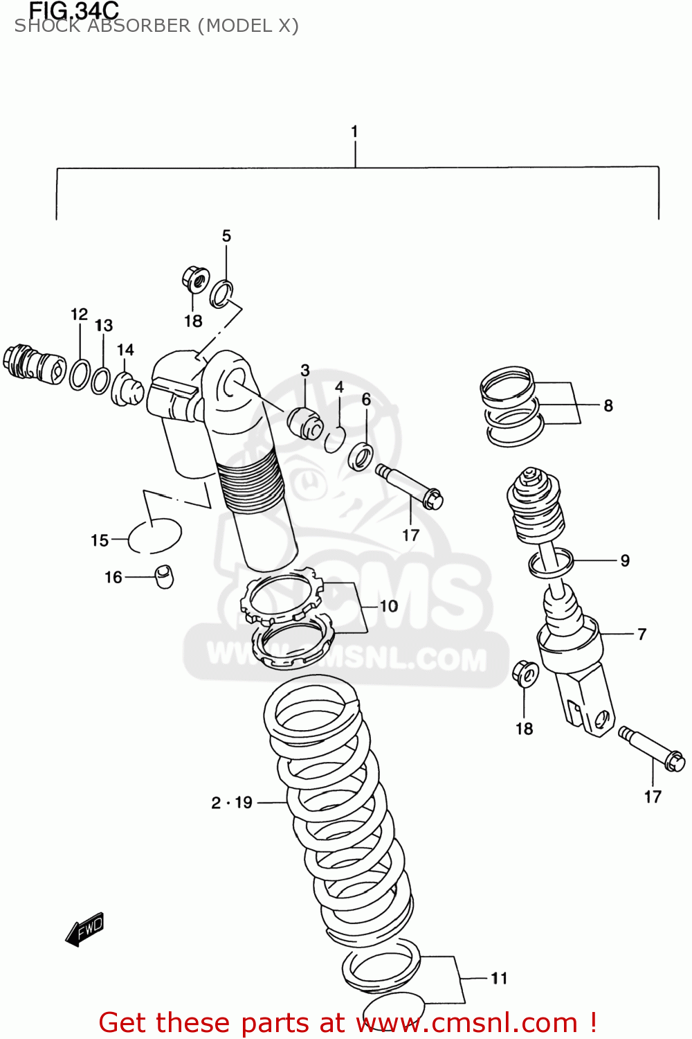 SHOCK ABSORBER (MODEL X) RM250 1998 (W) USA (E03)