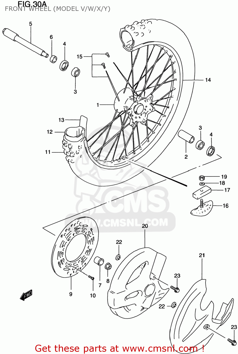 FRONT WHEEL (MODEL V/W/X/Y) RM250 1999 (X) USA (E03)