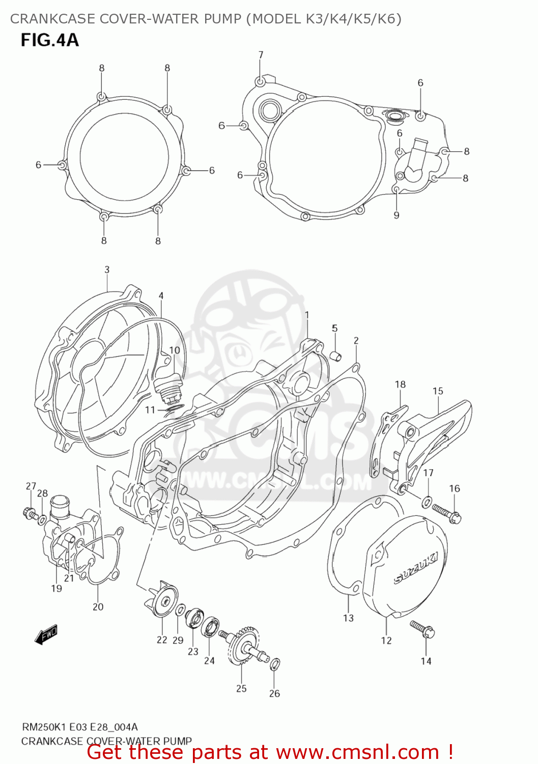 CRANKCASE COVER-WATER PUMP (MODEL K3/K4/K5/K6) RM250 2001 (K1) USA (E03)