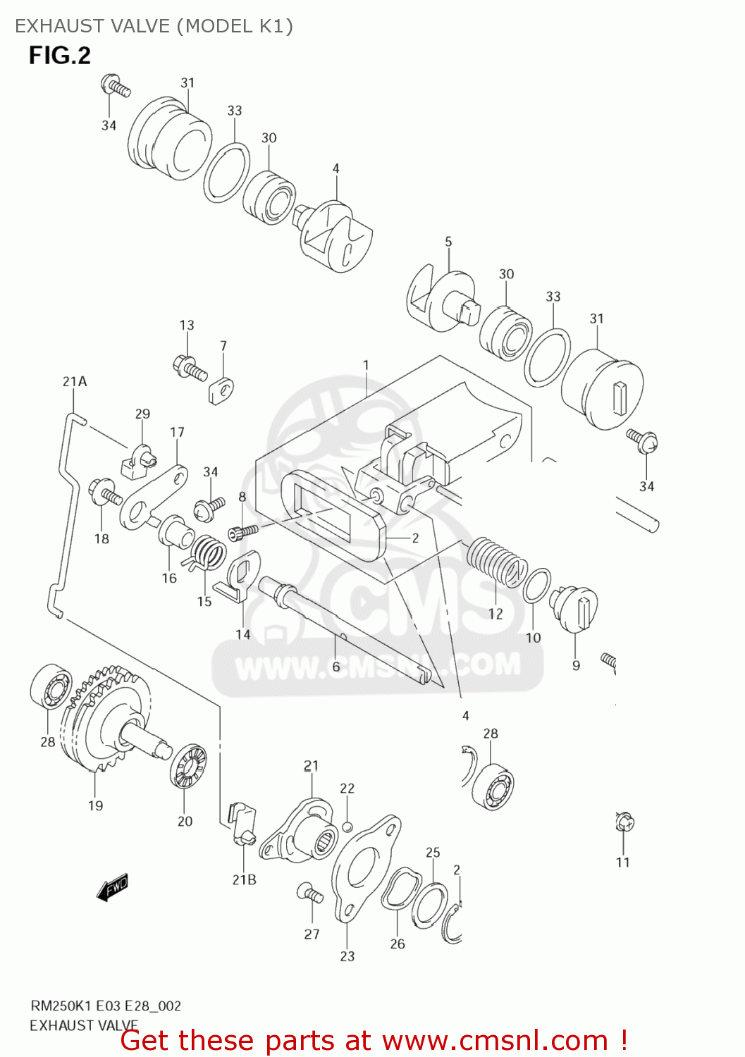 EXHAUST VALVE (MODEL K1) RM250 2001 (K1) USA (E03)