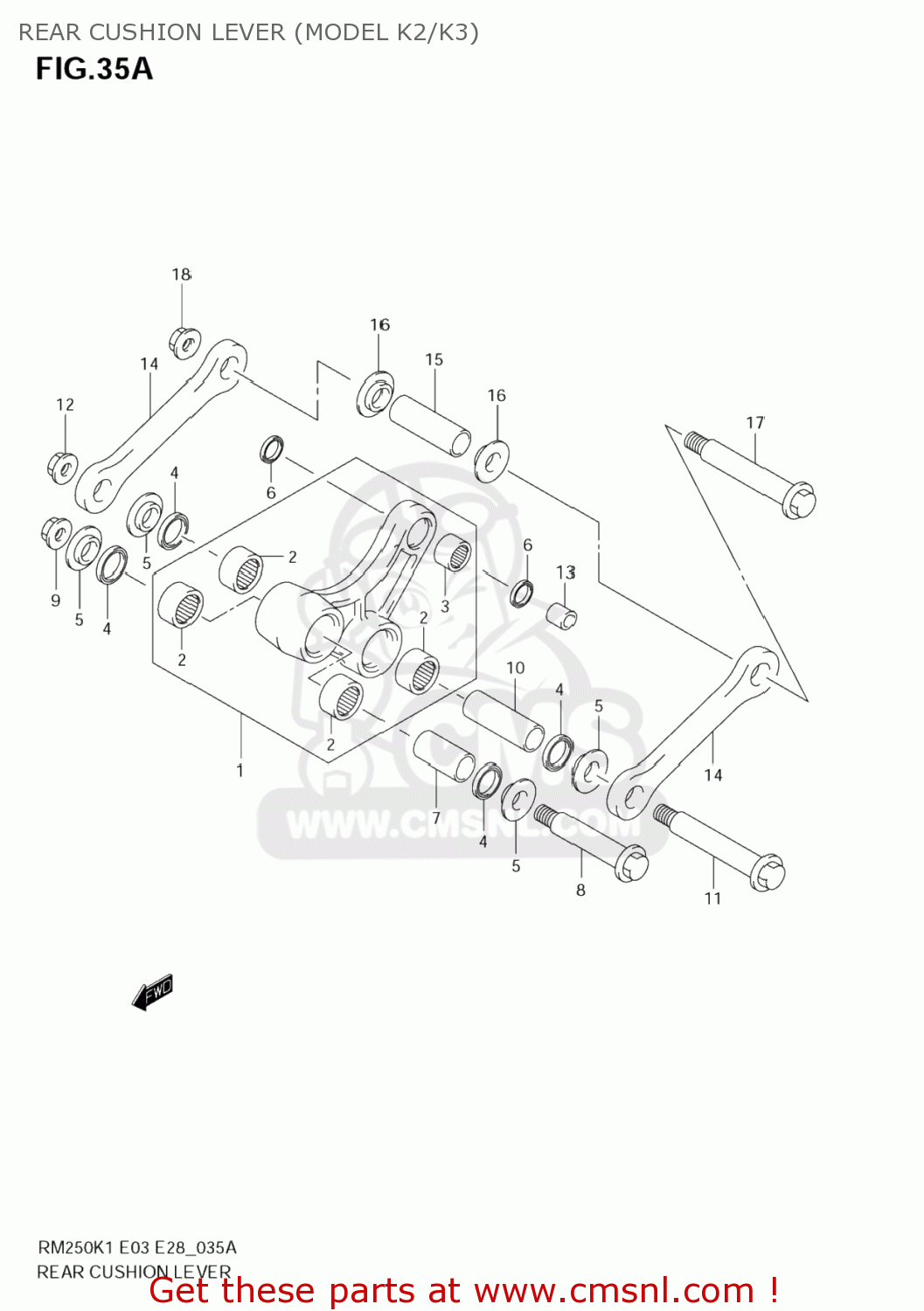 REAR CUSHION LEVER (MODEL K2/K3) RM250 2001 (K1) USA (E03)