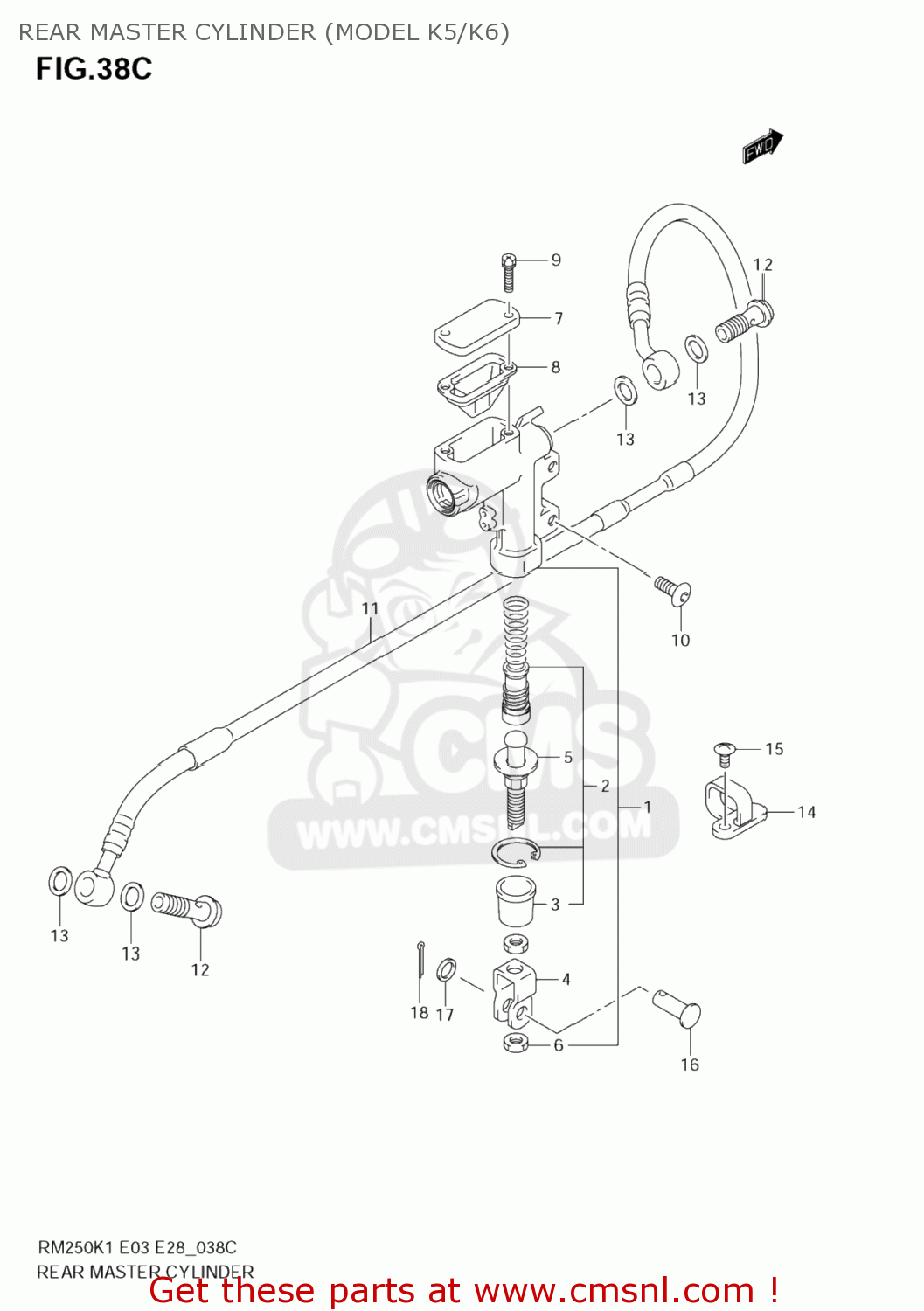 REAR MASTER CYLINDER (MODEL K5/K6) RM250 2001 (K1) USA (E03)