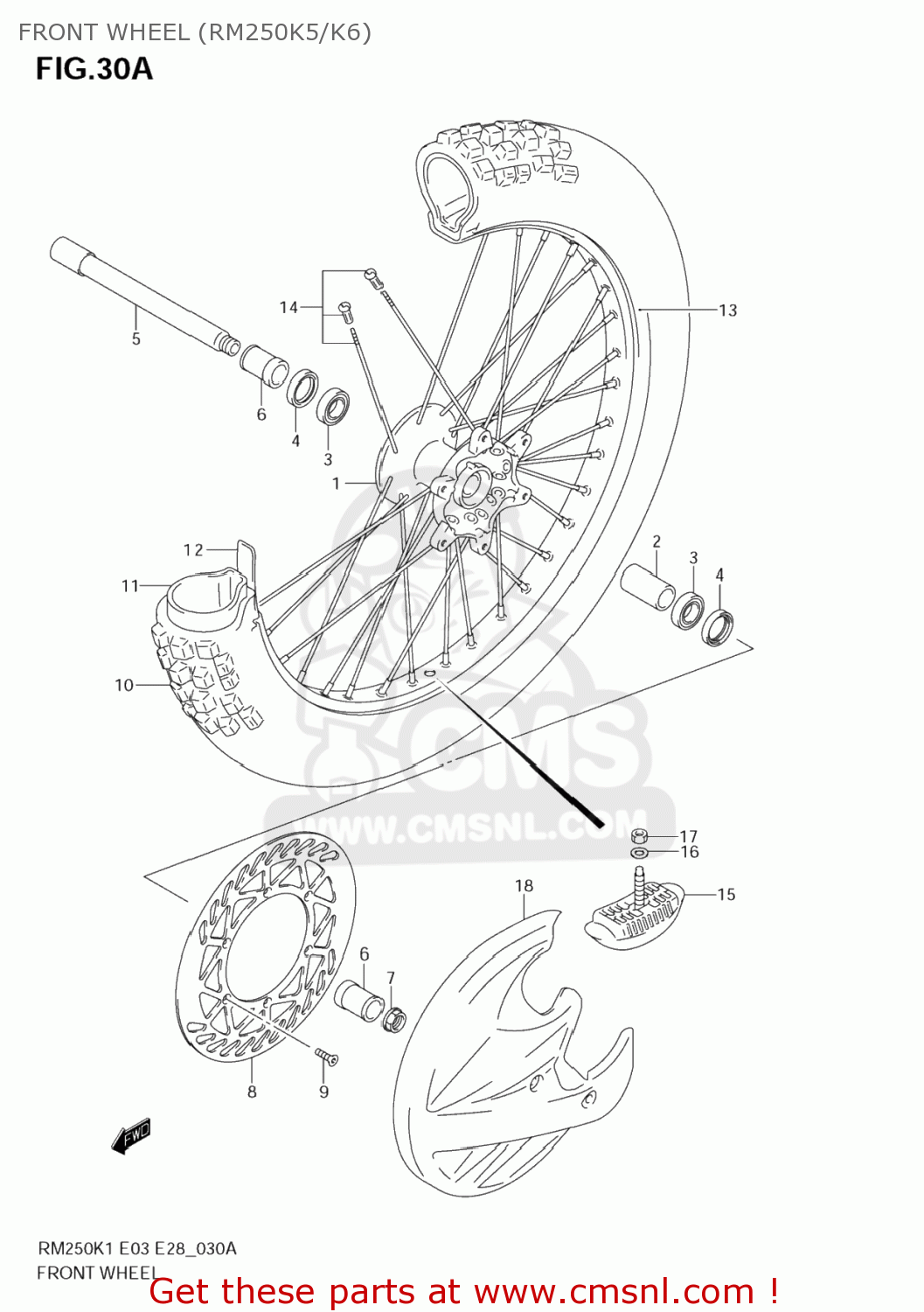FRONT WHEEL (RM250K5/K6) RM250 2002 (K2) USA (E03)
