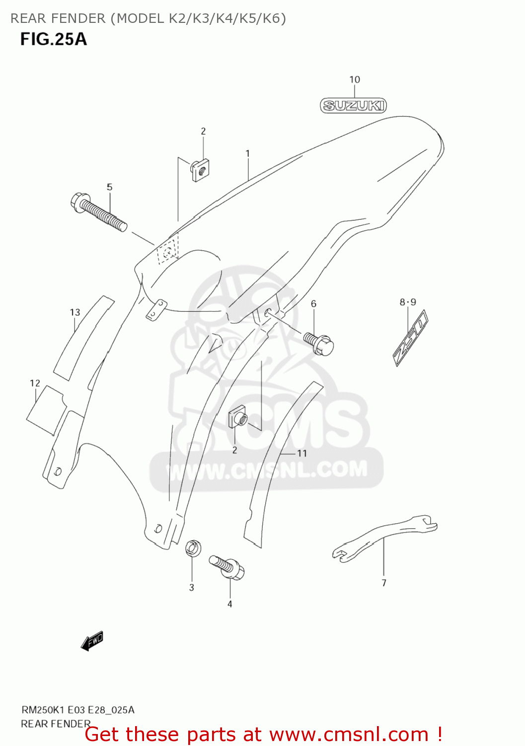 REAR FENDER (MODEL K2/K3/K4/K5/K6) RM250 2002 (K2) USA (E03)