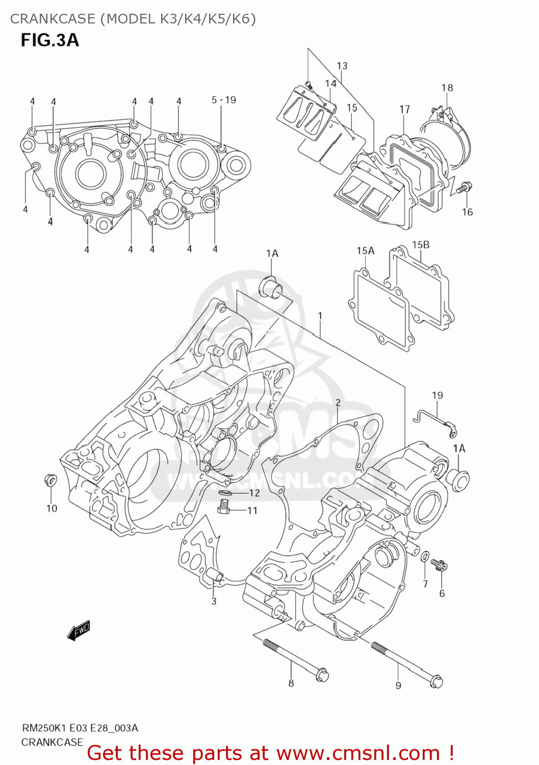 CRANKCASE (MODEL K3/K4/K5/K6) RM250 2003 (K3) USA (E03)