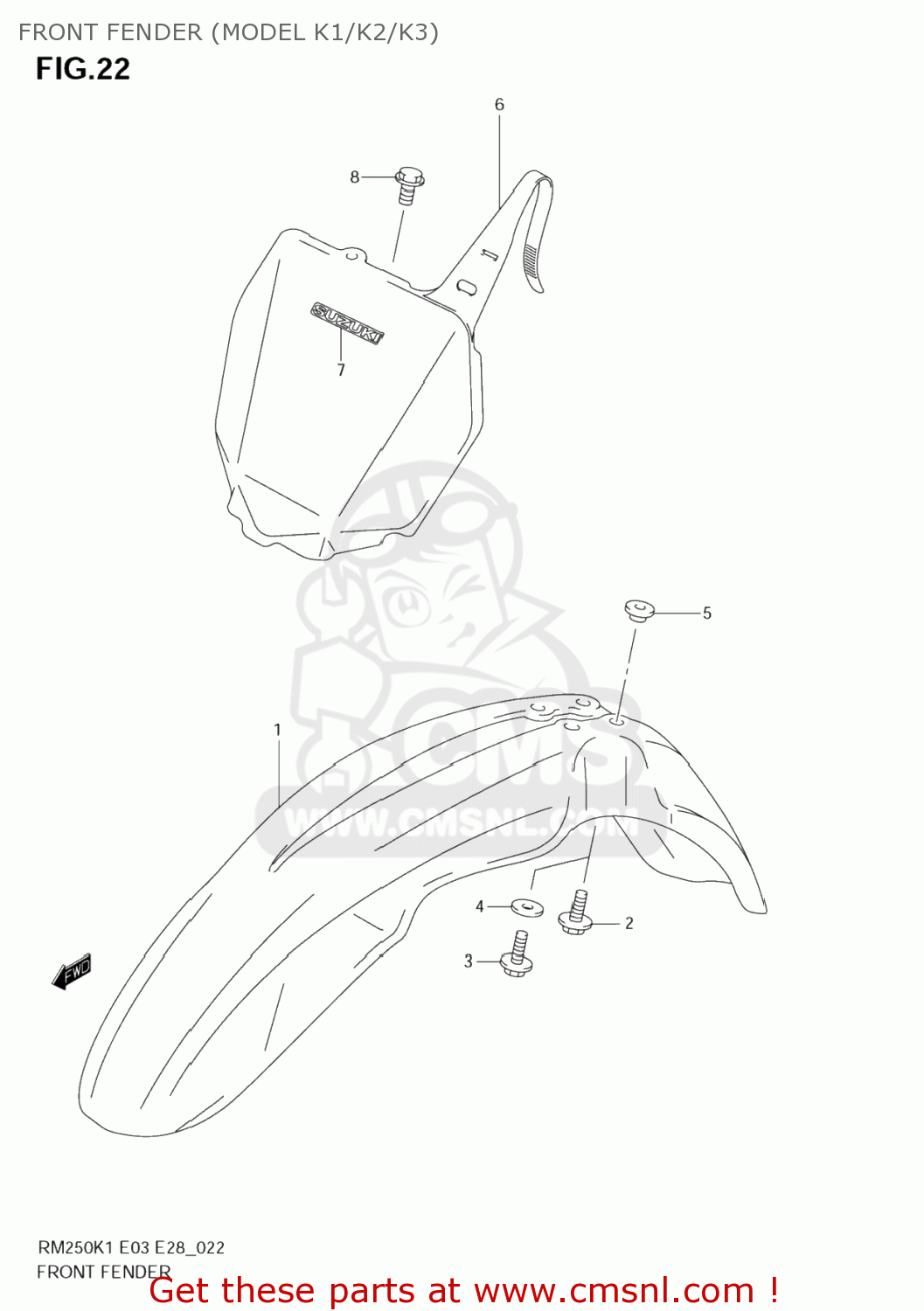 FRONT FENDER (MODEL K1/K2/K3) RM250 2003 (K3) USA (E03)