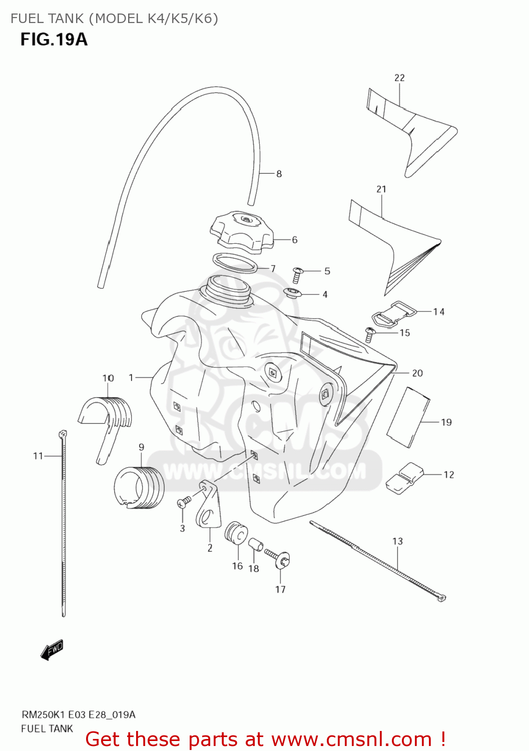 FUEL TANK (MODEL K4/K5/K6) RM250 2003 (K3) USA (E03)