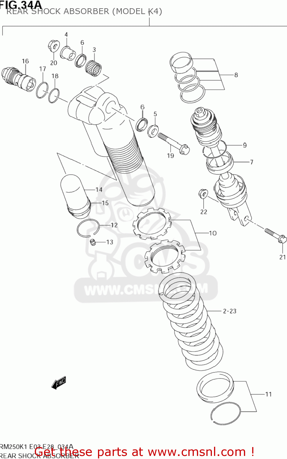 REAR SHOCK ABSORBER (MODEL K4) RM250 2005 (K5) USA (E03)