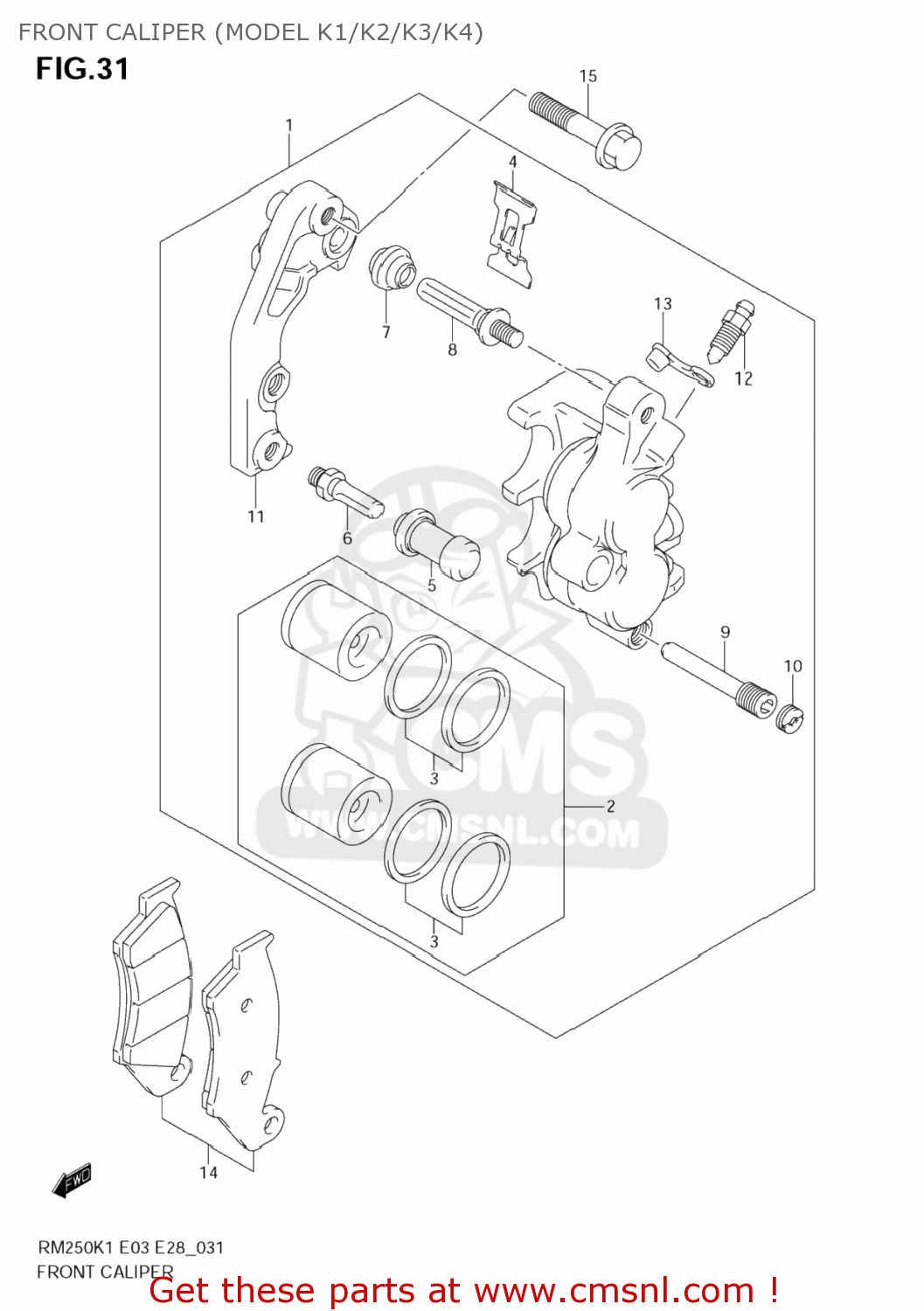 FRONT CALIPER (MODEL K1/K2/K3/K4) RM250 2006 (K6) USA (E03)