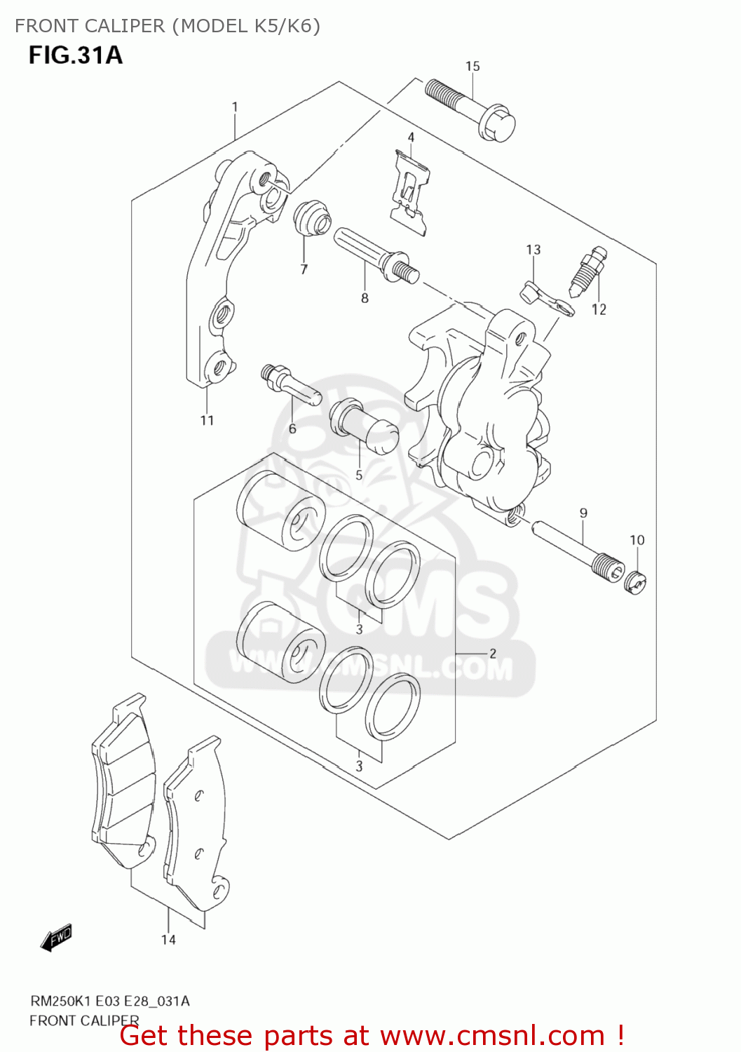 FRONT CALIPER (MODEL K5/K6) RM250 2006 (K6) USA (E03)
