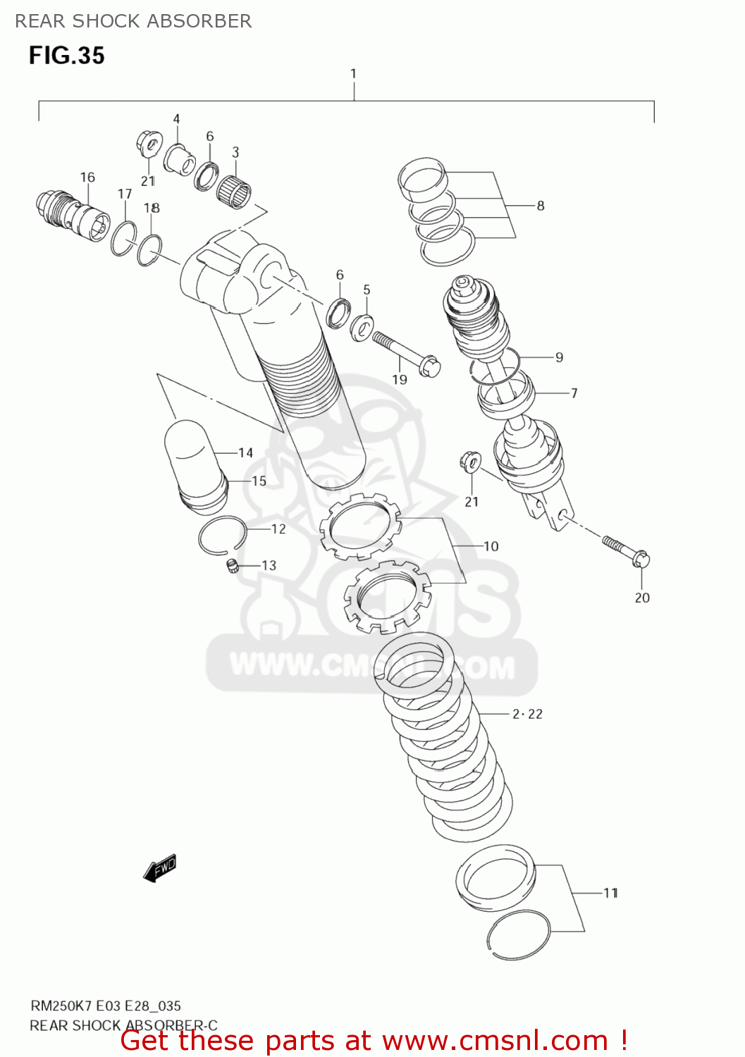 REAR SHOCK ABSORBER RM250 2007 (K7) USA (E03)