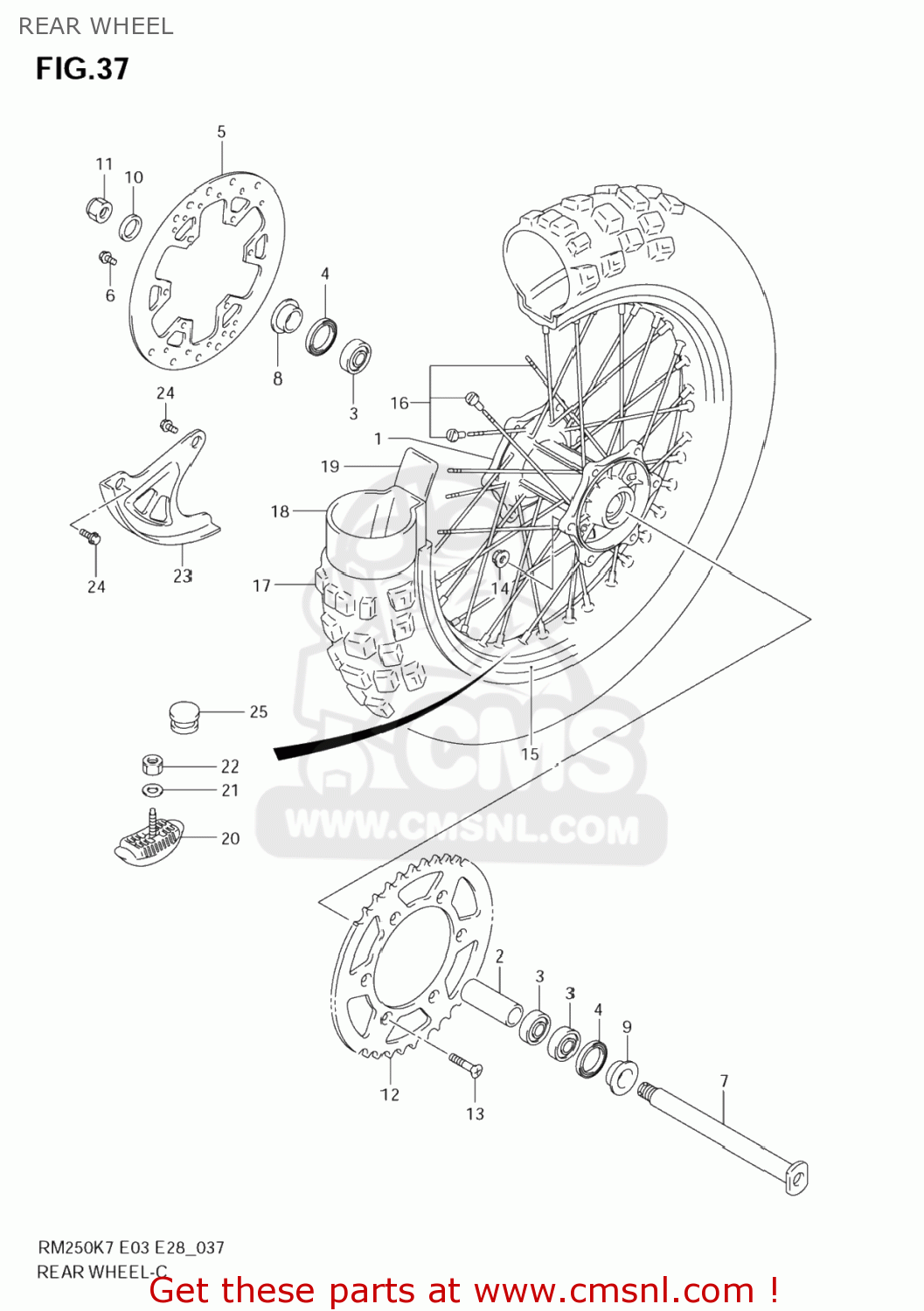 Suzuki RM250 2008 (K8) USA (E03) REAR WHEEL buy original REAR WHEEL