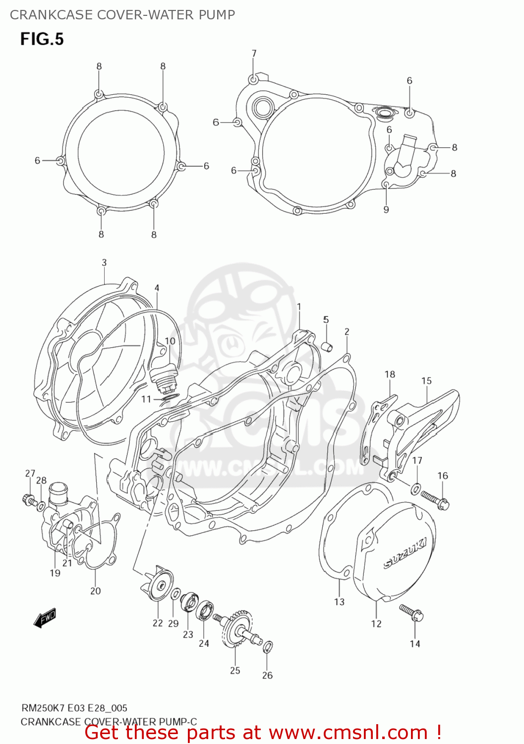 CRANKCASE COVER-WATER PUMP RM250 2008 (K8) USA (E03)