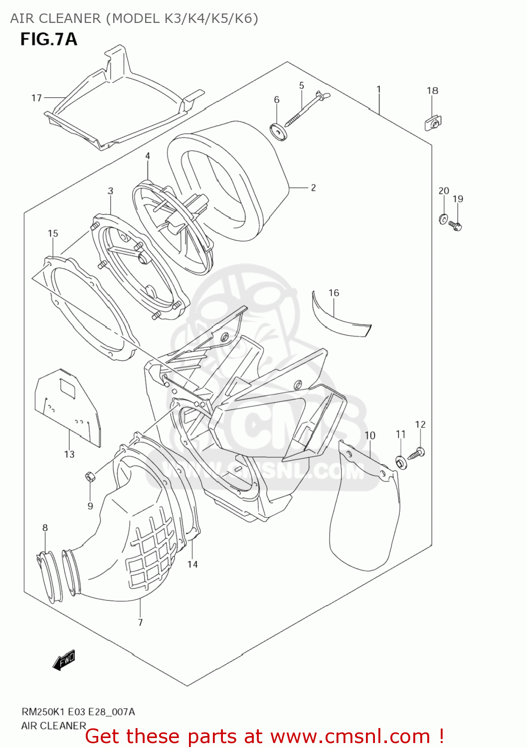 AIR CLEANER (MODEL K3/K4/K5/K6) RM250Z 2001 (K1) USA (E03)