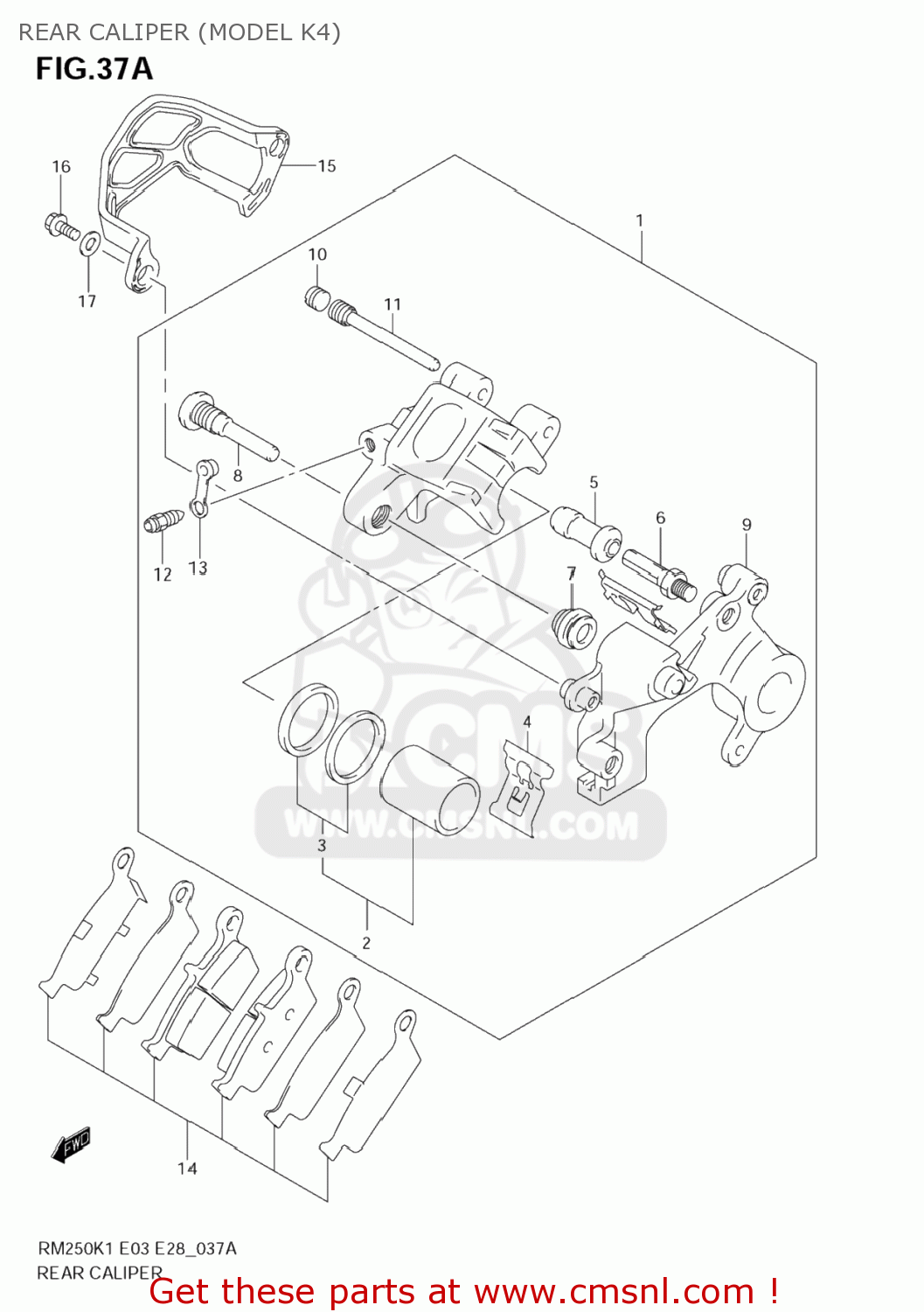 REAR CALIPER (MODEL K4) RM250Z 2001 (K1) USA (E03)
