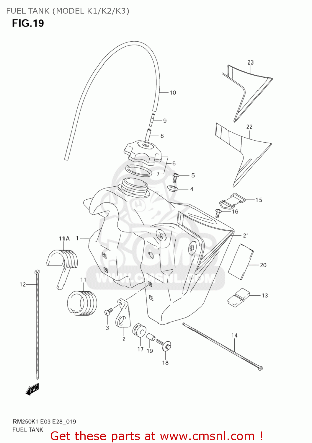 FUEL TANK (MODEL K1/K2/K3) RM250Z 2002 (K2) USA (E03)