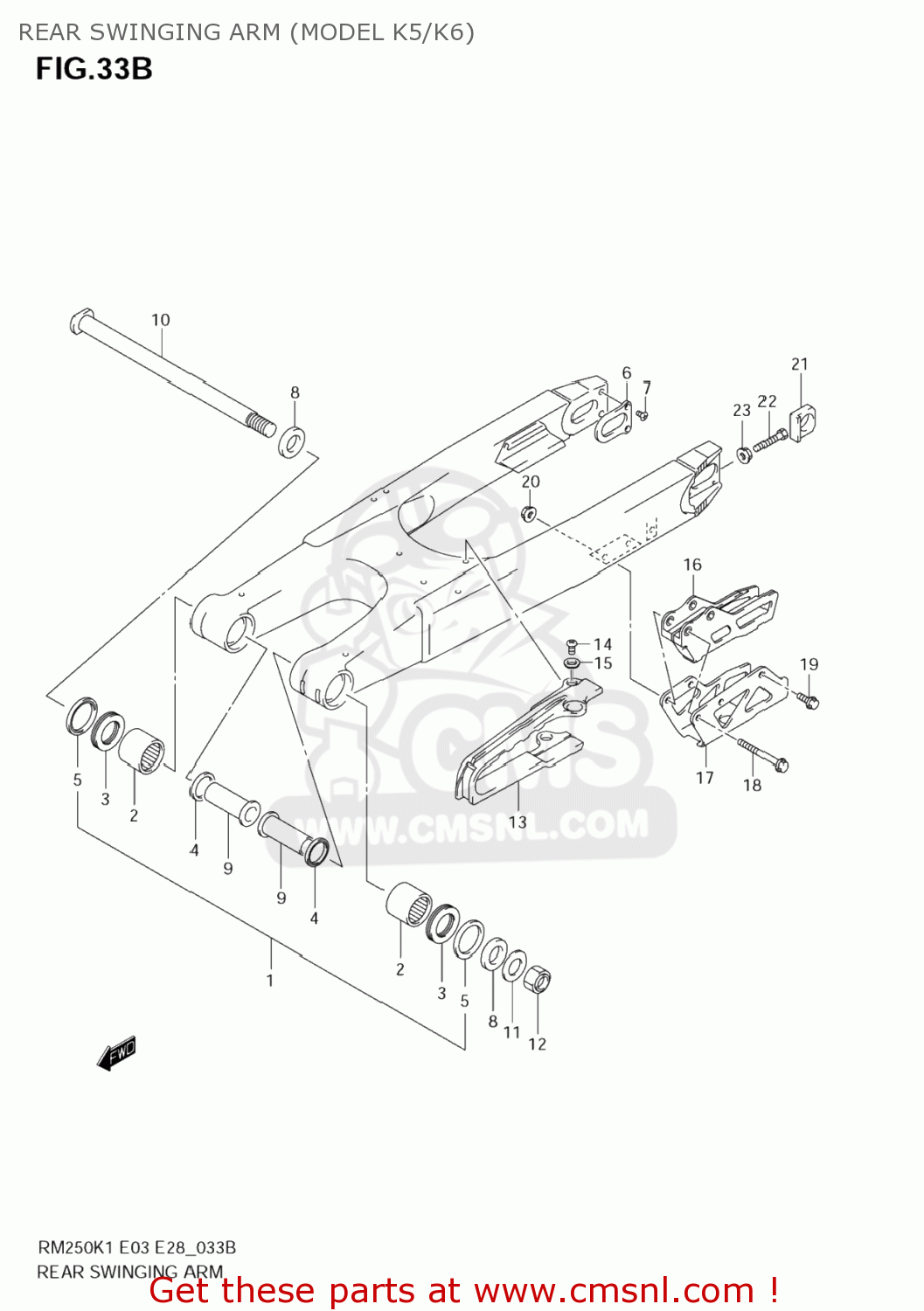 REAR SWINGING ARM (MODEL K5/K6) RM250Z 2002 (K2) USA (E03)