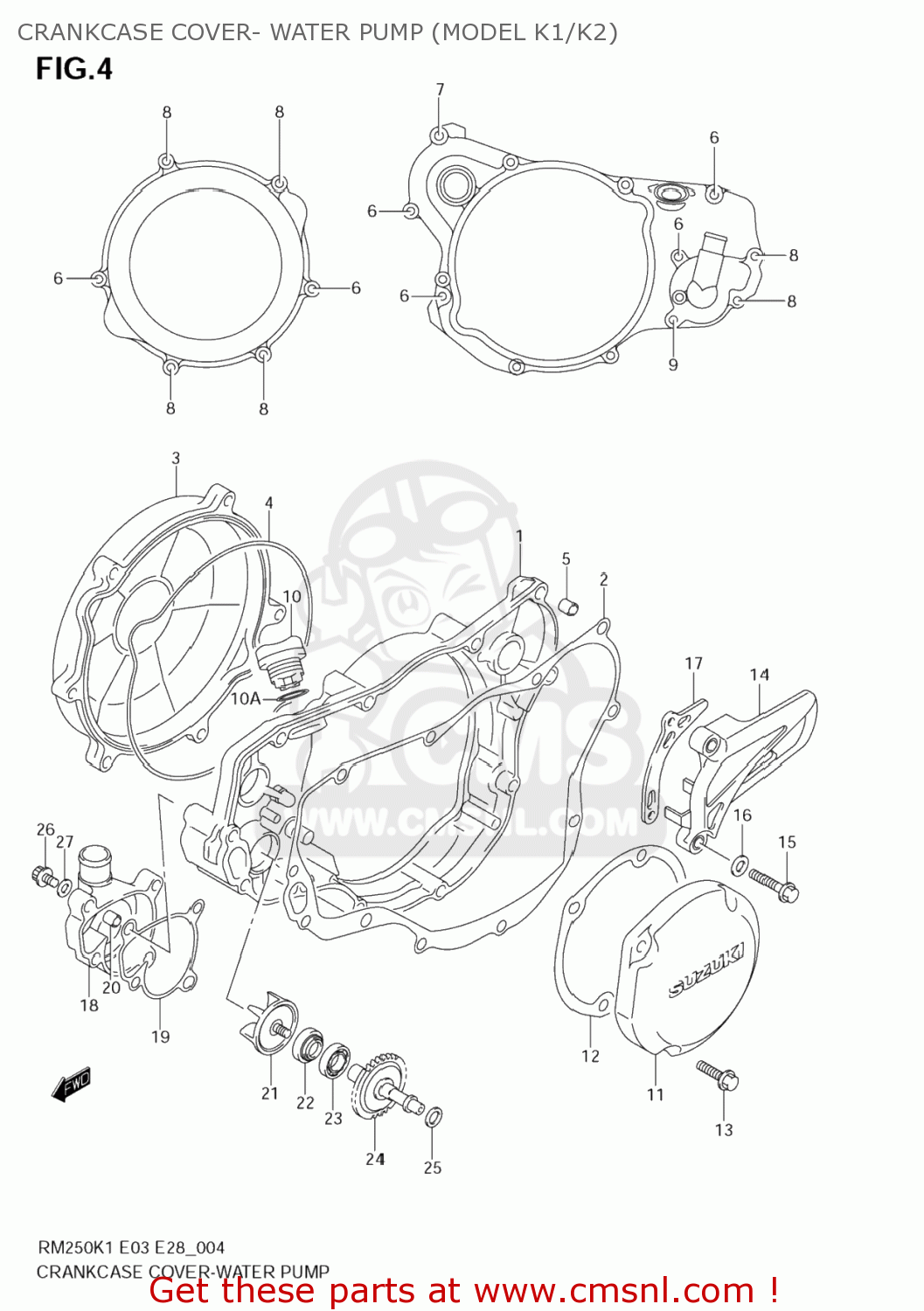 CRANKCASE COVER- WATER PUMP (MODEL K1/K2) RM250Z 2003 (K3) USA (E03)