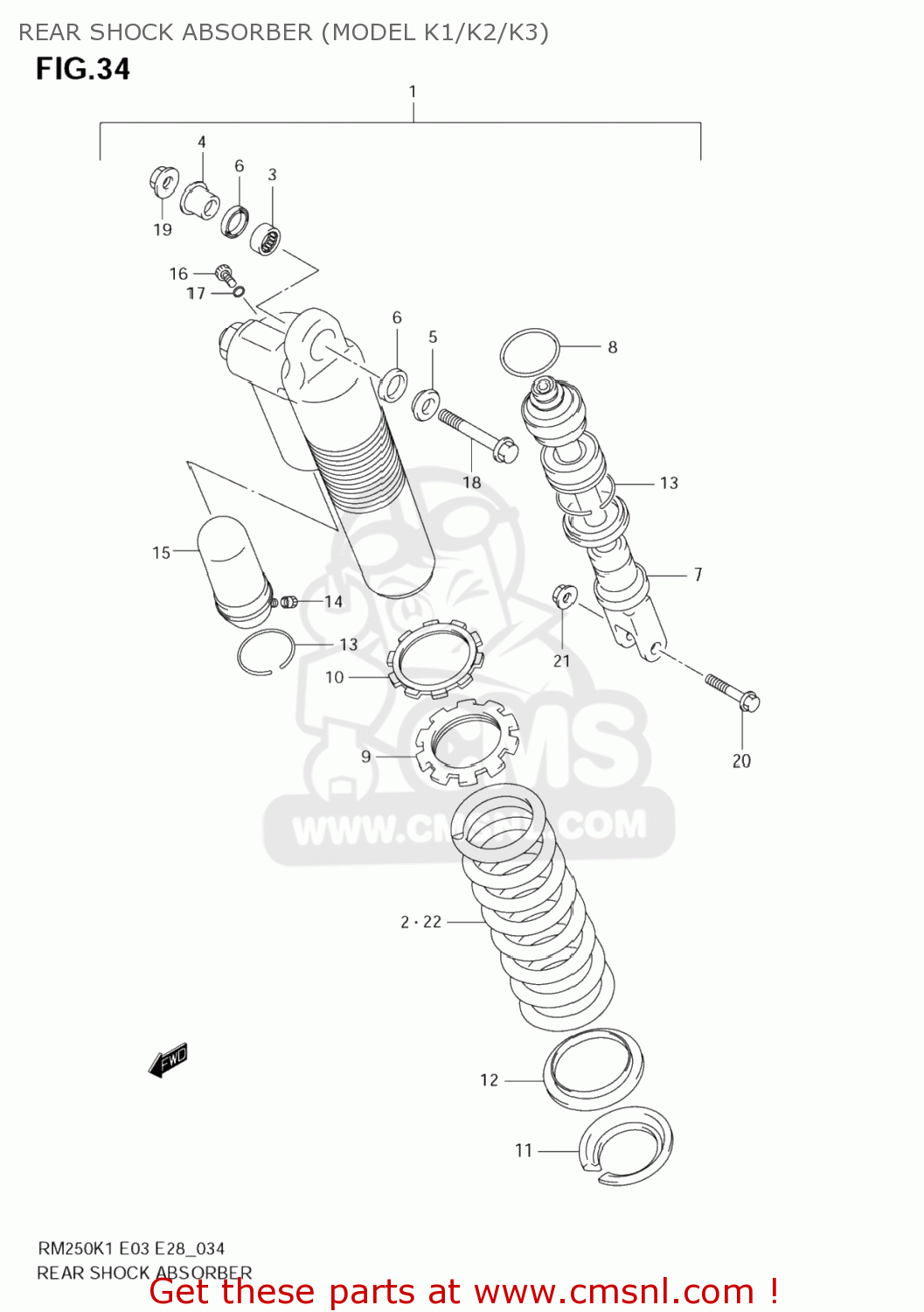 REAR SHOCK ABSORBER (MODEL K1/K2/K3) RM250Z 2003 (K3) USA (E03)