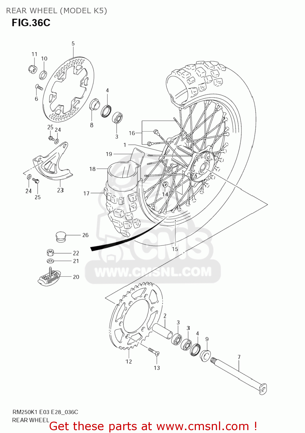 REAR WHEEL (MODEL K5) RM250Z 2003 (K3) USA (E03)