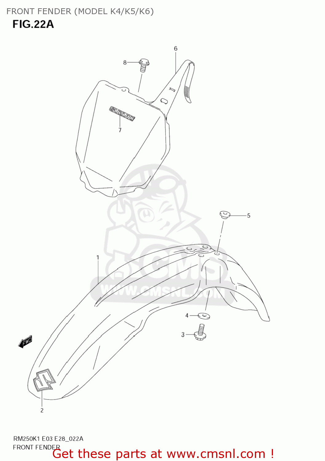 FRONT FENDER (MODEL K4/K5/K6) RM250Z 2004 (K4) USA (E03)