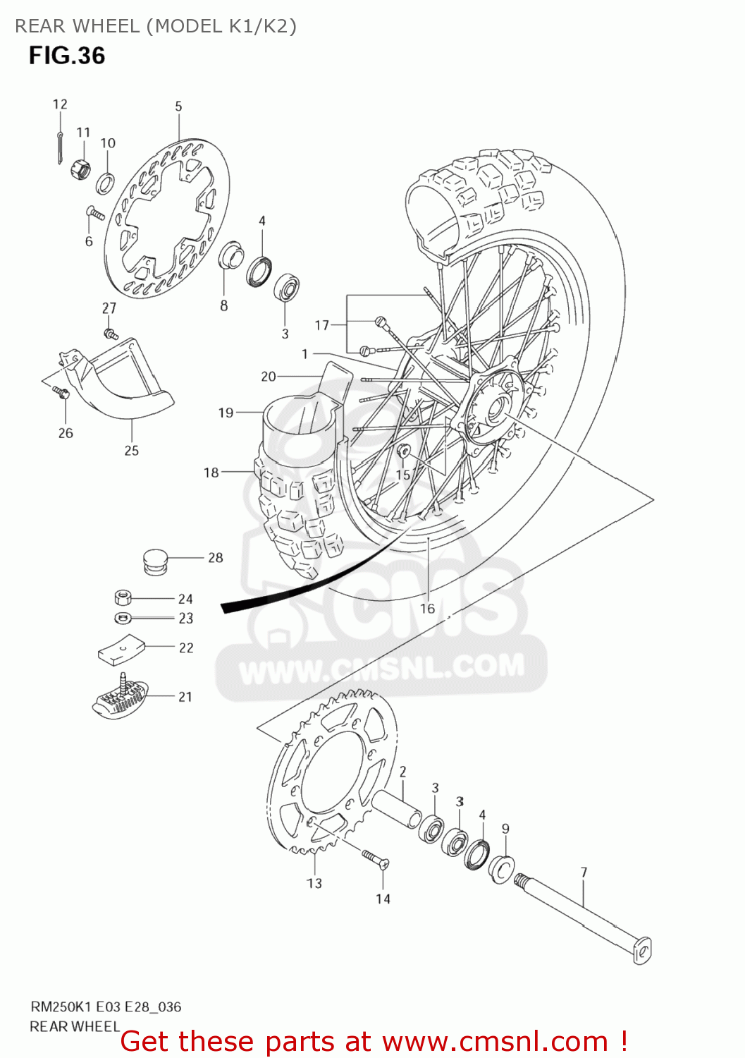 REAR WHEEL (MODEL K1/K2) RM250Z 2005 (K5) USA (E03)
