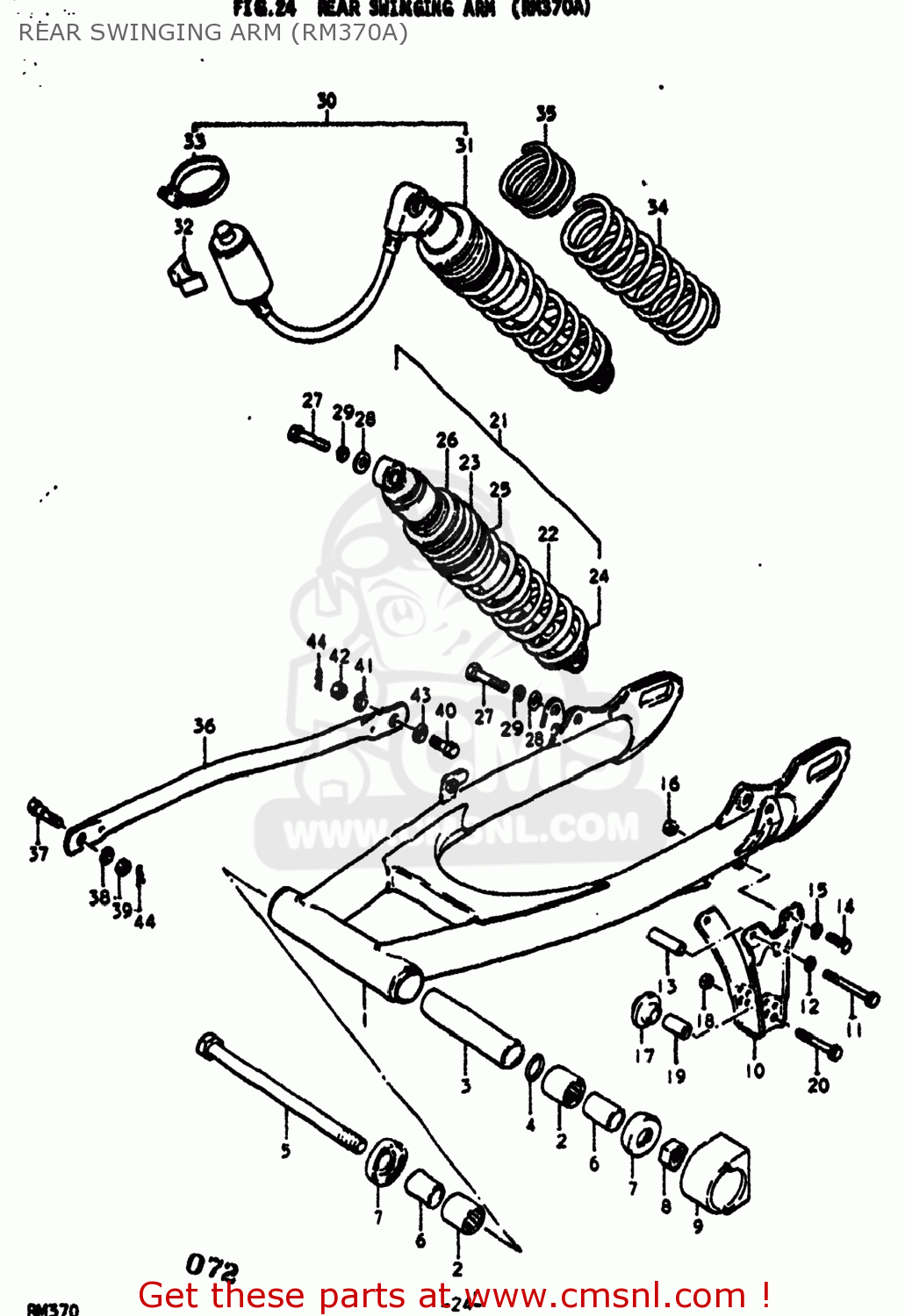 REAR SWINGING ARM (RM370A) RM370 1977 (B) USA (E03)