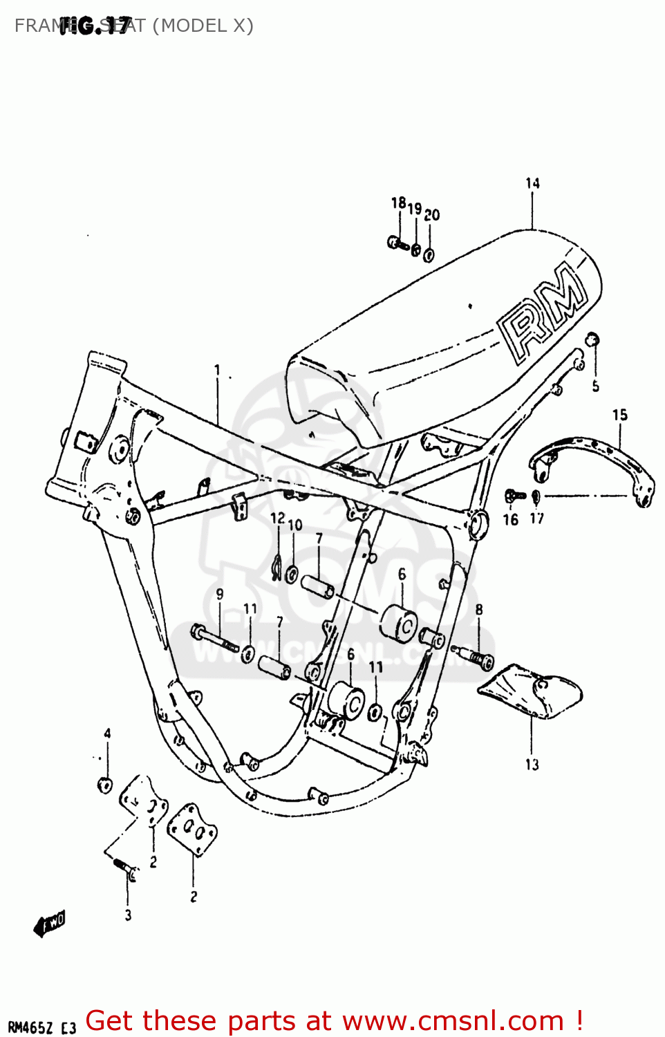 FRAME - SEAT (MODEL X) RM465 1982 (Z) USA (E03)
