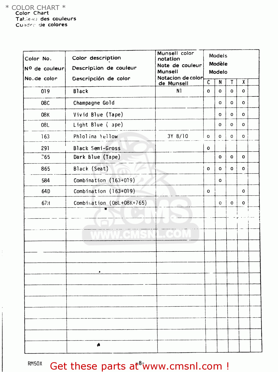 * COLOR CHART * RM50 1980 (T)