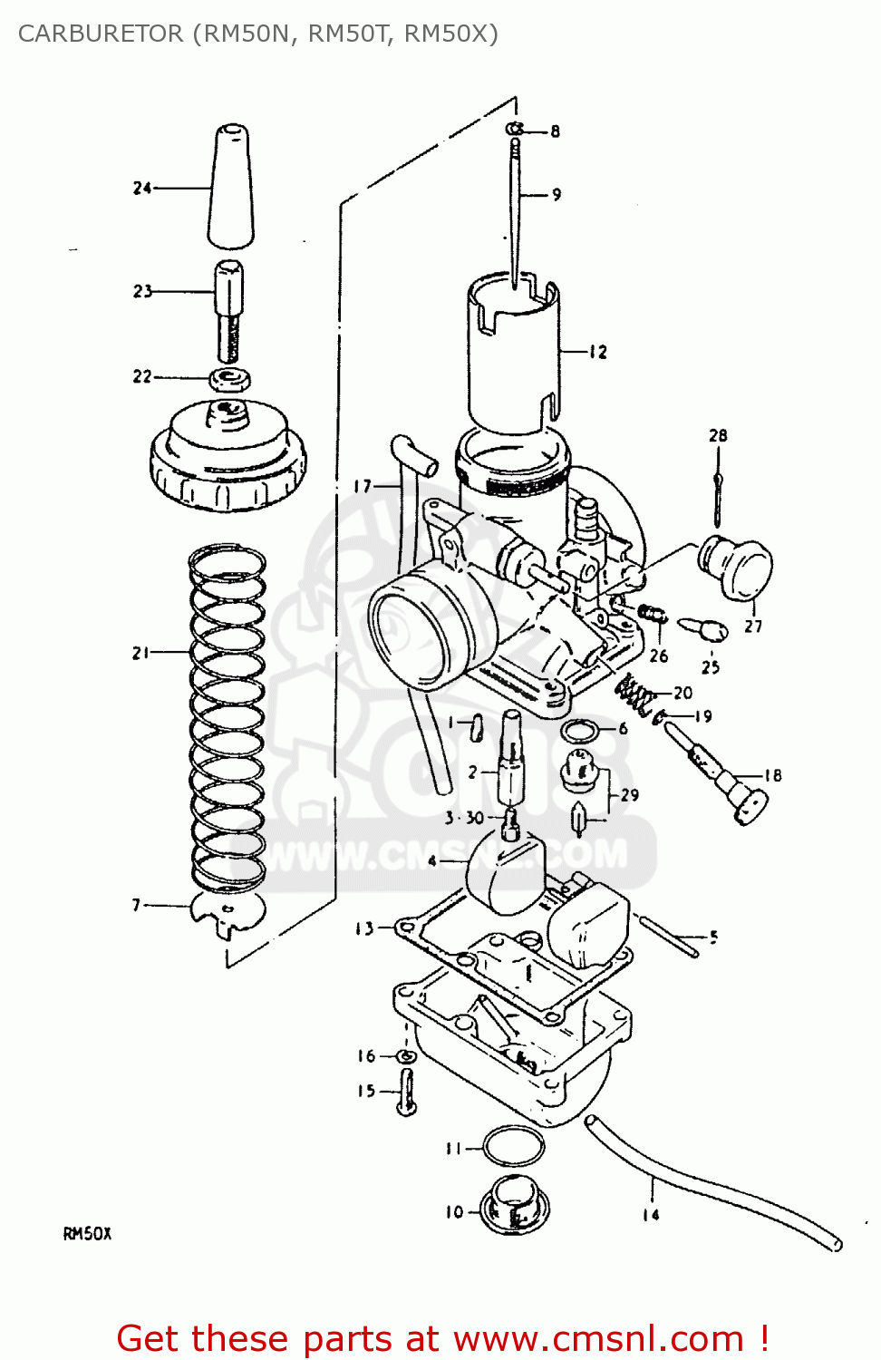 CARBURETOR (RM50N, RM50T, RM50X) RM50 1981 (X)