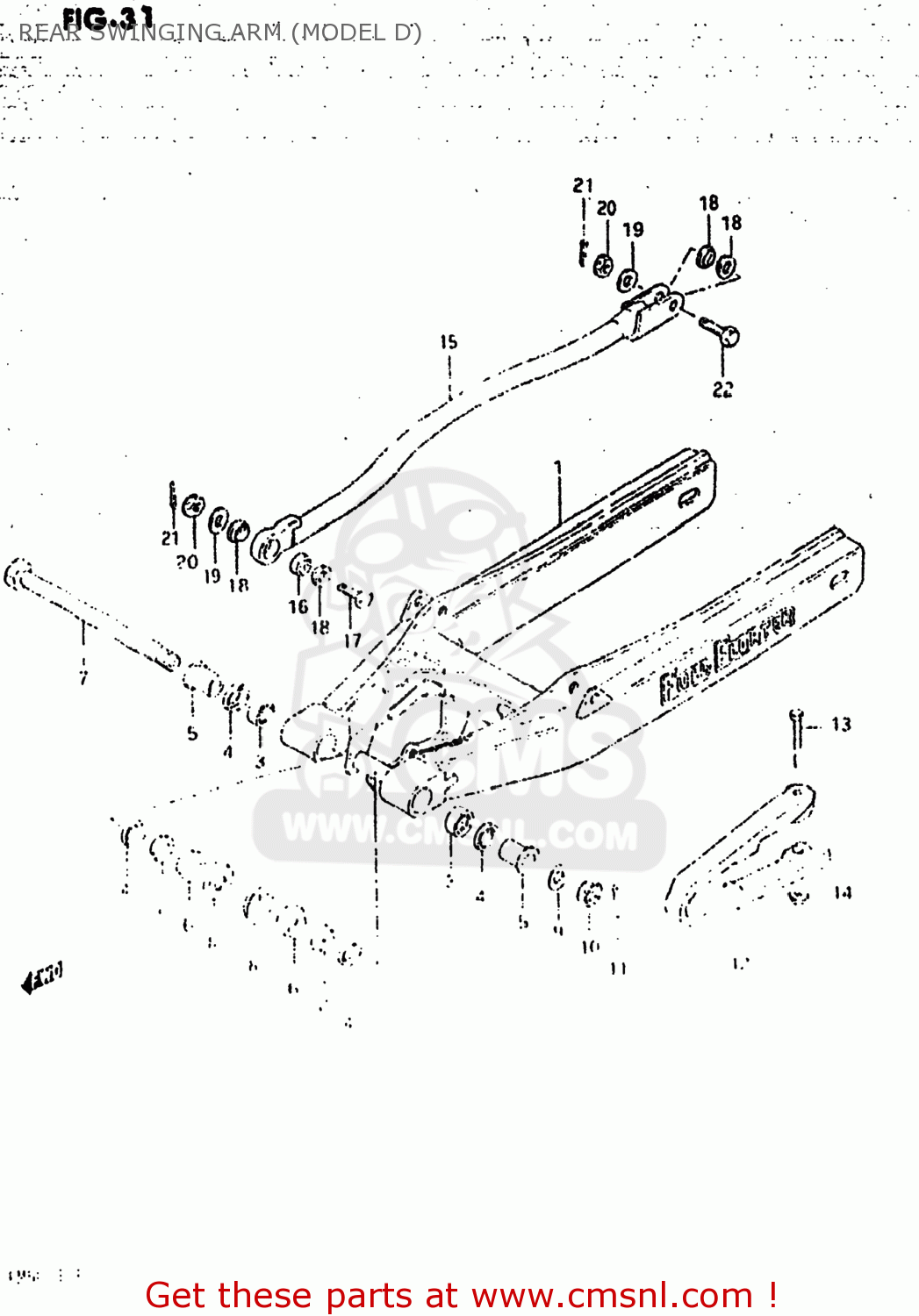 REAR SWINGING ARM (MODEL D) RM500 1983 (D) USA (E03)