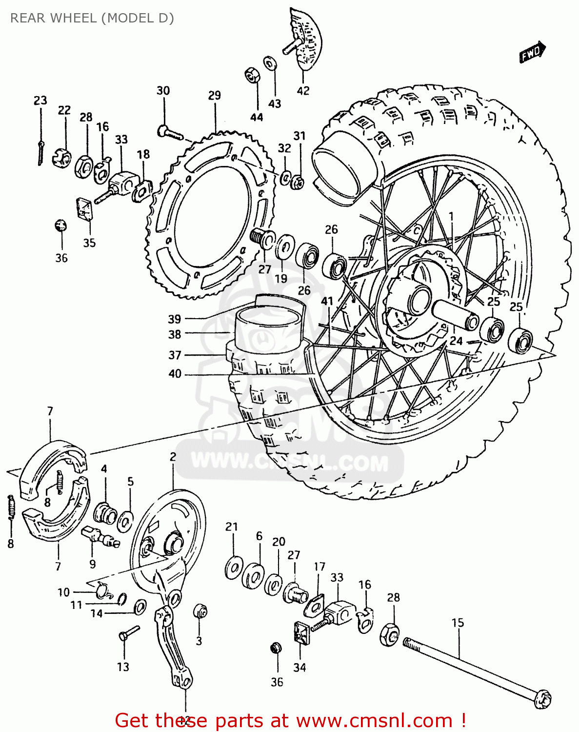 REAR WHEEL (MODEL D) RM500 1983 (D)