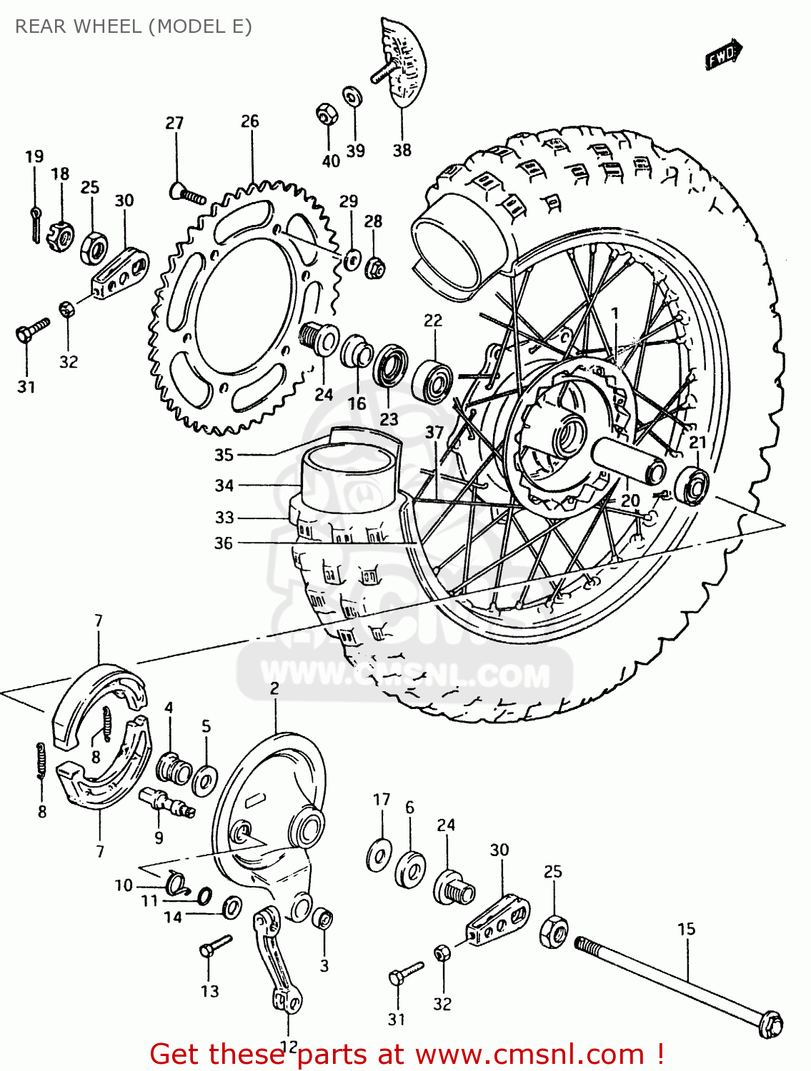 REAR WHEEL (MODEL E) RM500 1983 (D)