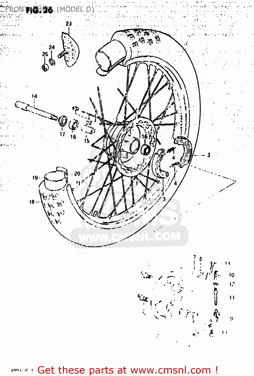 FRONT WHEEL (MODEL D) RM500 1984 (E) USA (E03)