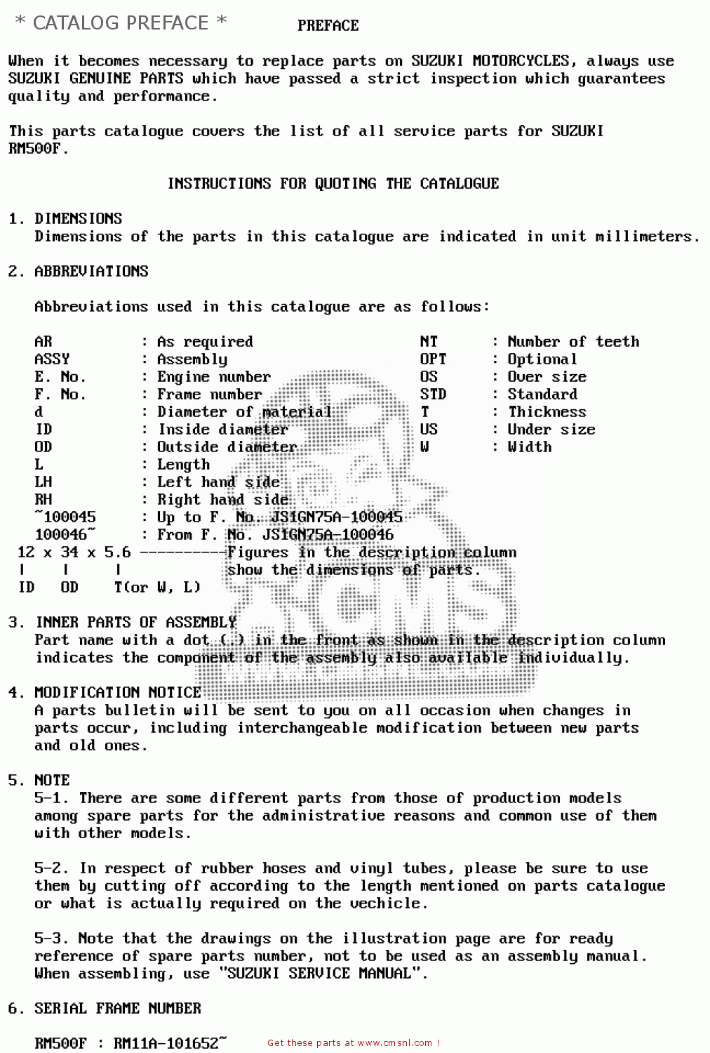 * CATALOG PREFACE * RM500 1985 (F)