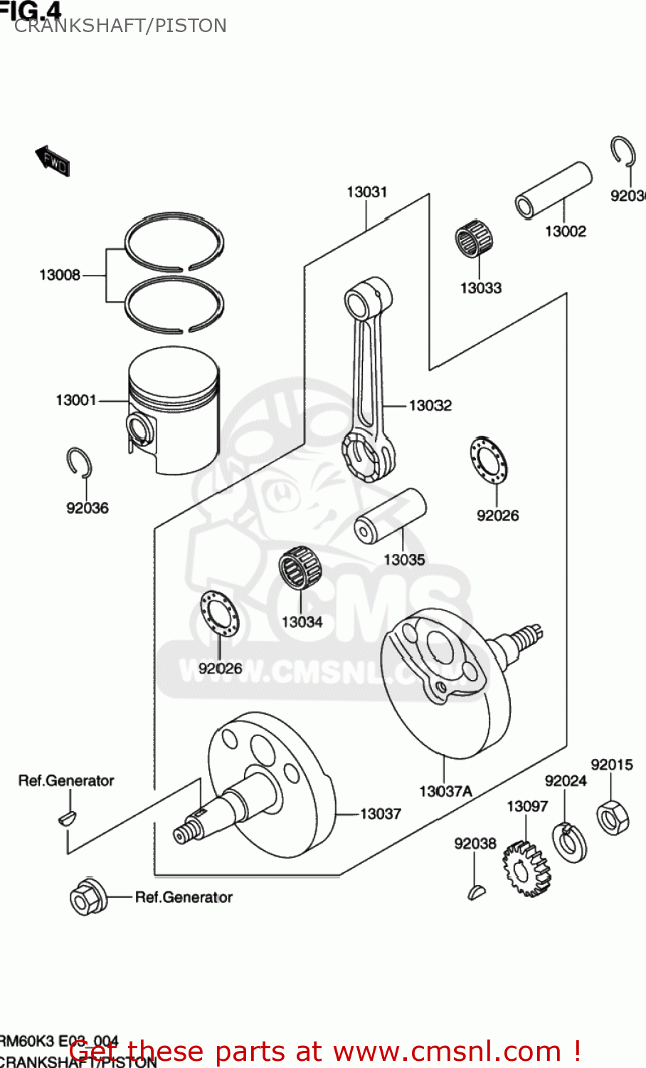 CRANKSHAFT/PISTON RM60 2003 (K3) USA (E03)