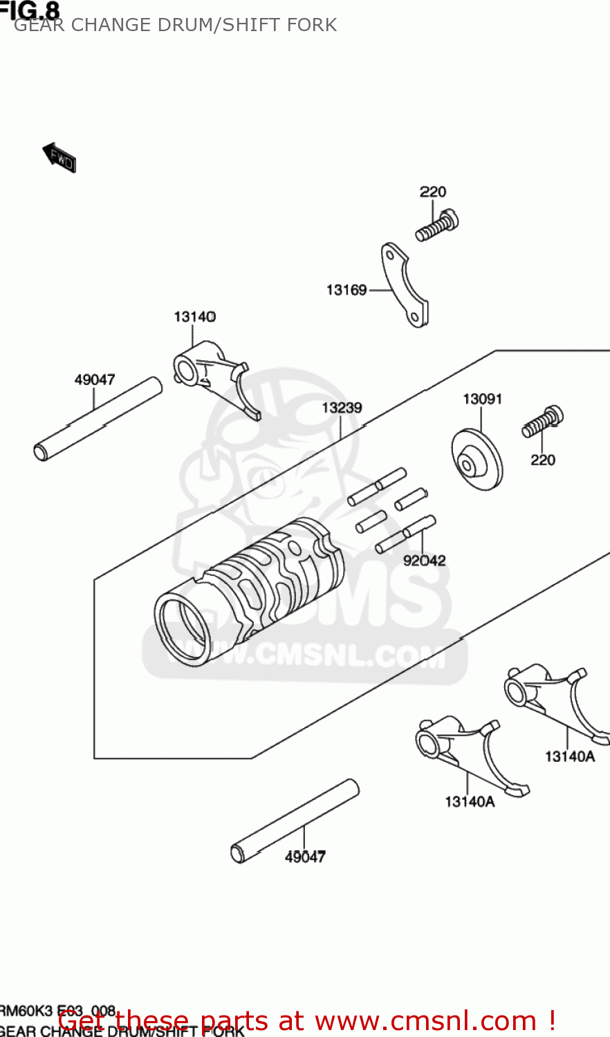 GEAR CHANGE DRUM/SHIFT FORK RM60 2003 (K3) USA (E03)