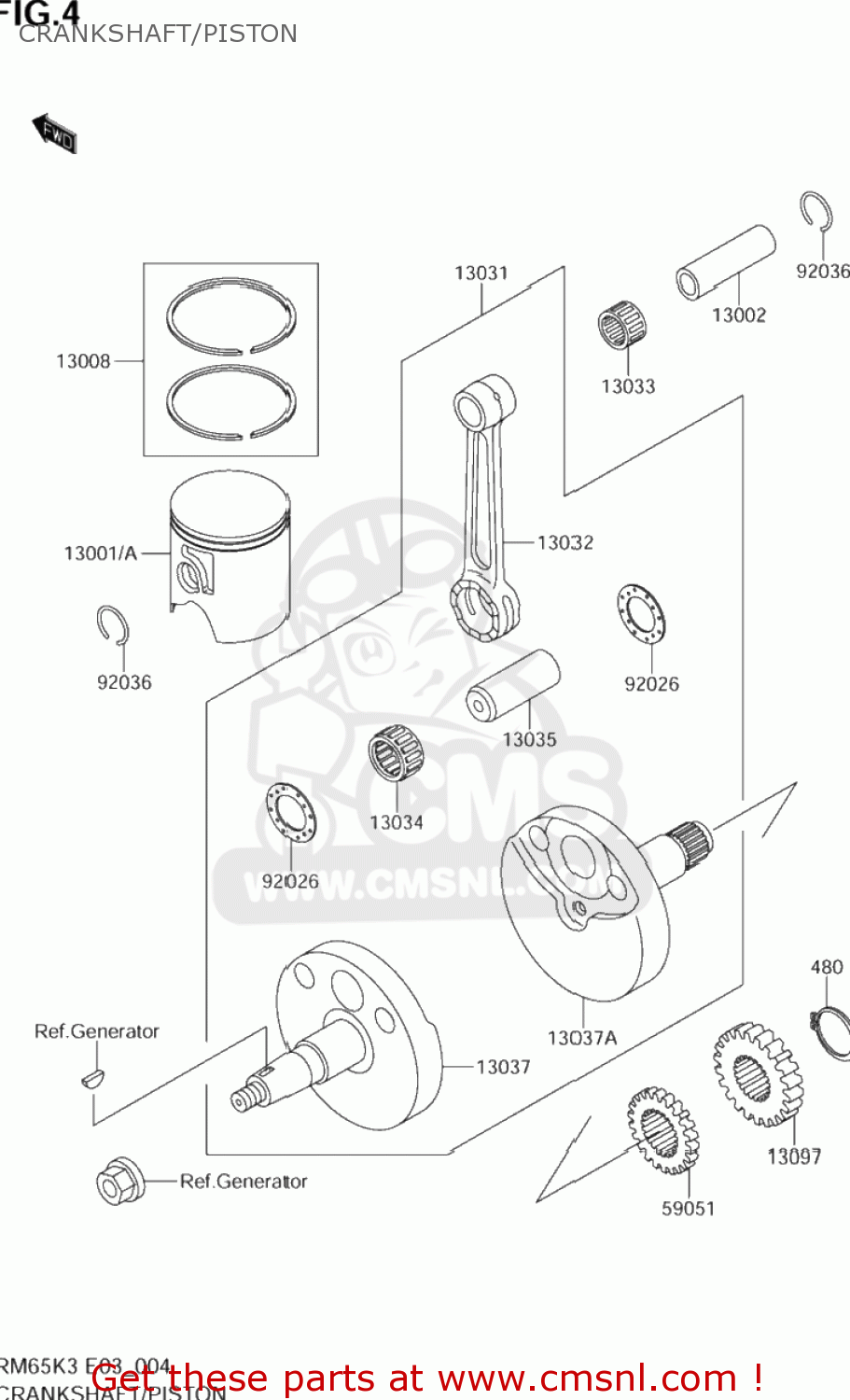 CRANKSHAFT/PISTON RM65 2003 (K3) USA (E03)